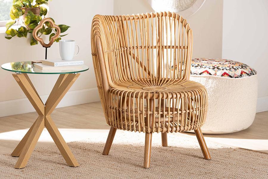 Nagoya Modern Bohemian Natural Rattan Wide Seat Lounge Chair FredCo