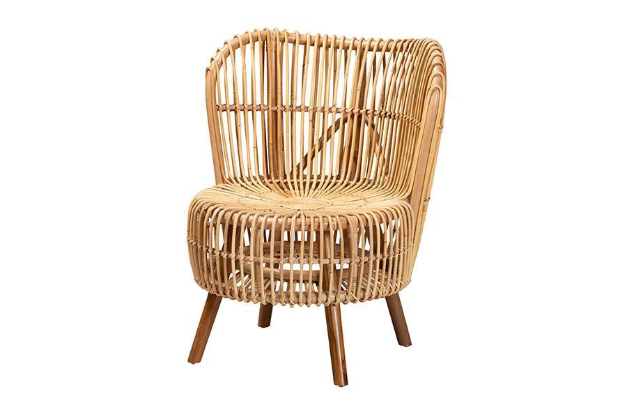 Nagoya Modern Bohemian Natural Rattan Wide Seat Lounge Chair FredCo