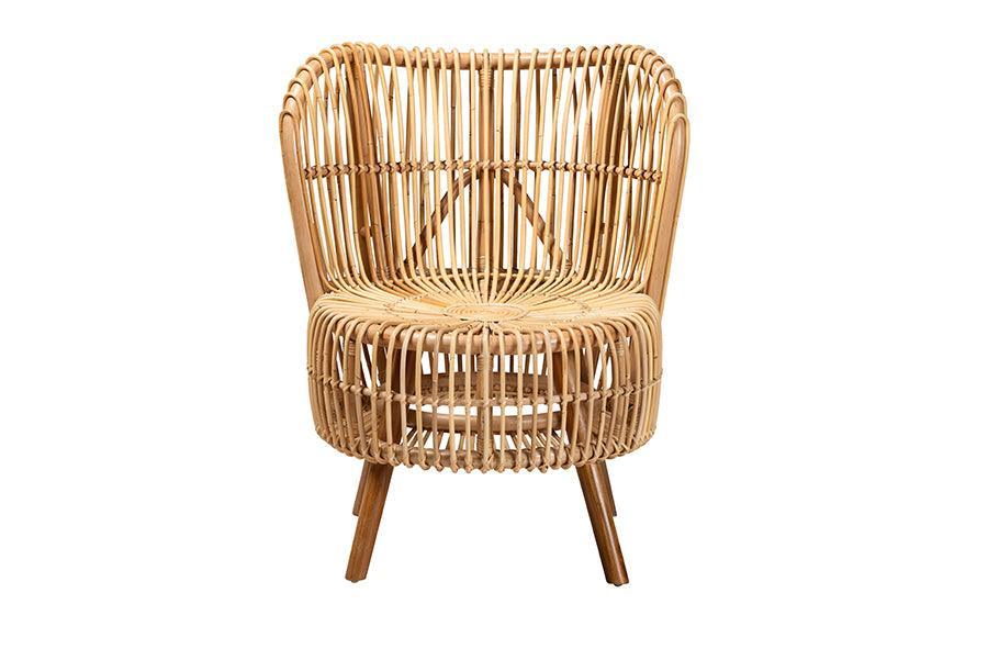 Nagoya Modern Bohemian Natural Rattan Wide Seat Lounge Chair FredCo