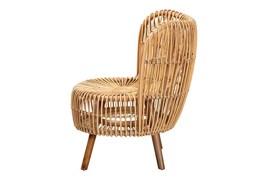 Nagoya Modern Bohemian Natural Rattan Wide Seat Lounge Chair FredCo