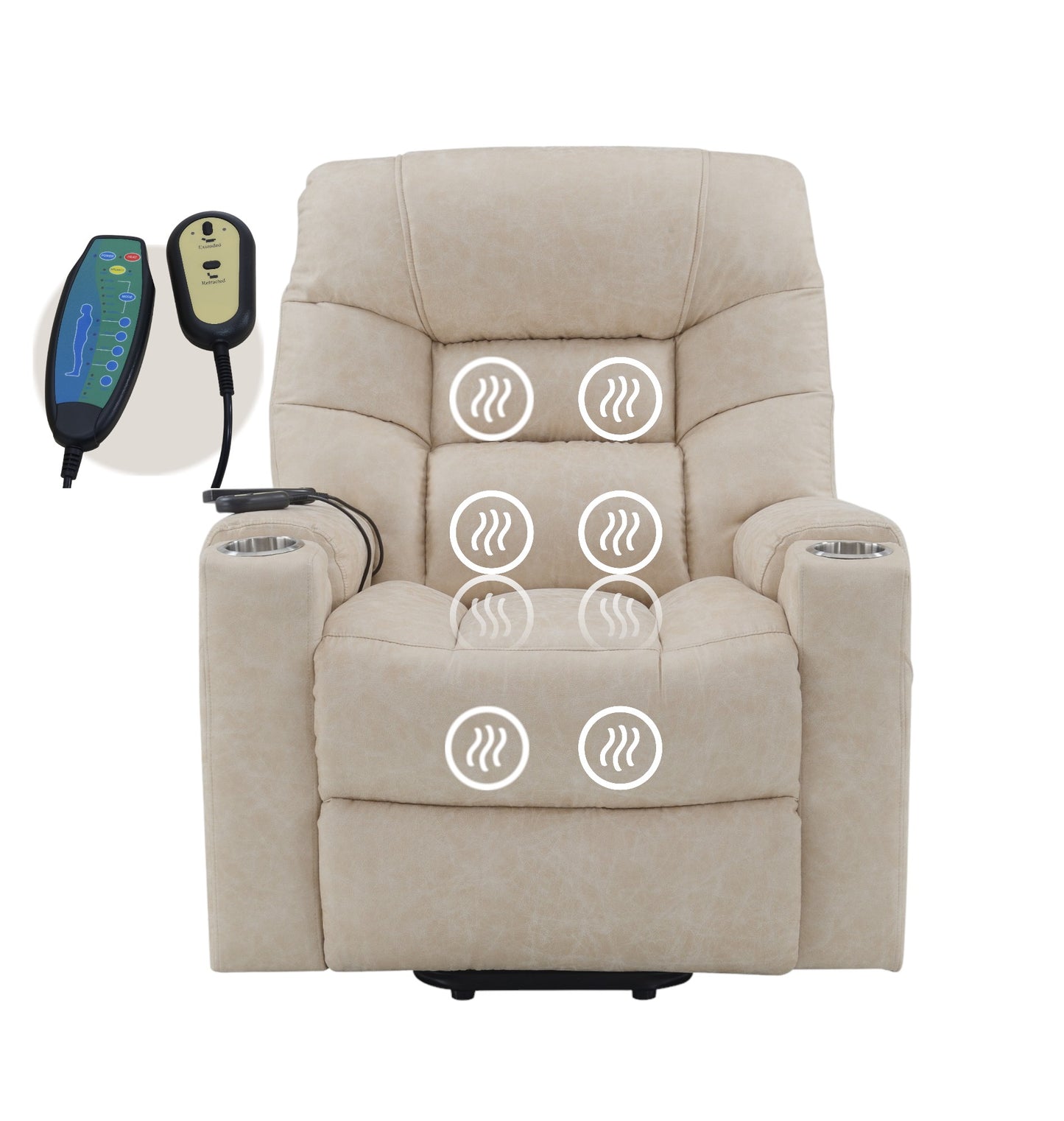 Nairi Ivory Leather Aire Power Motion Recliner with Lift, Heating & Massage Function FredCo