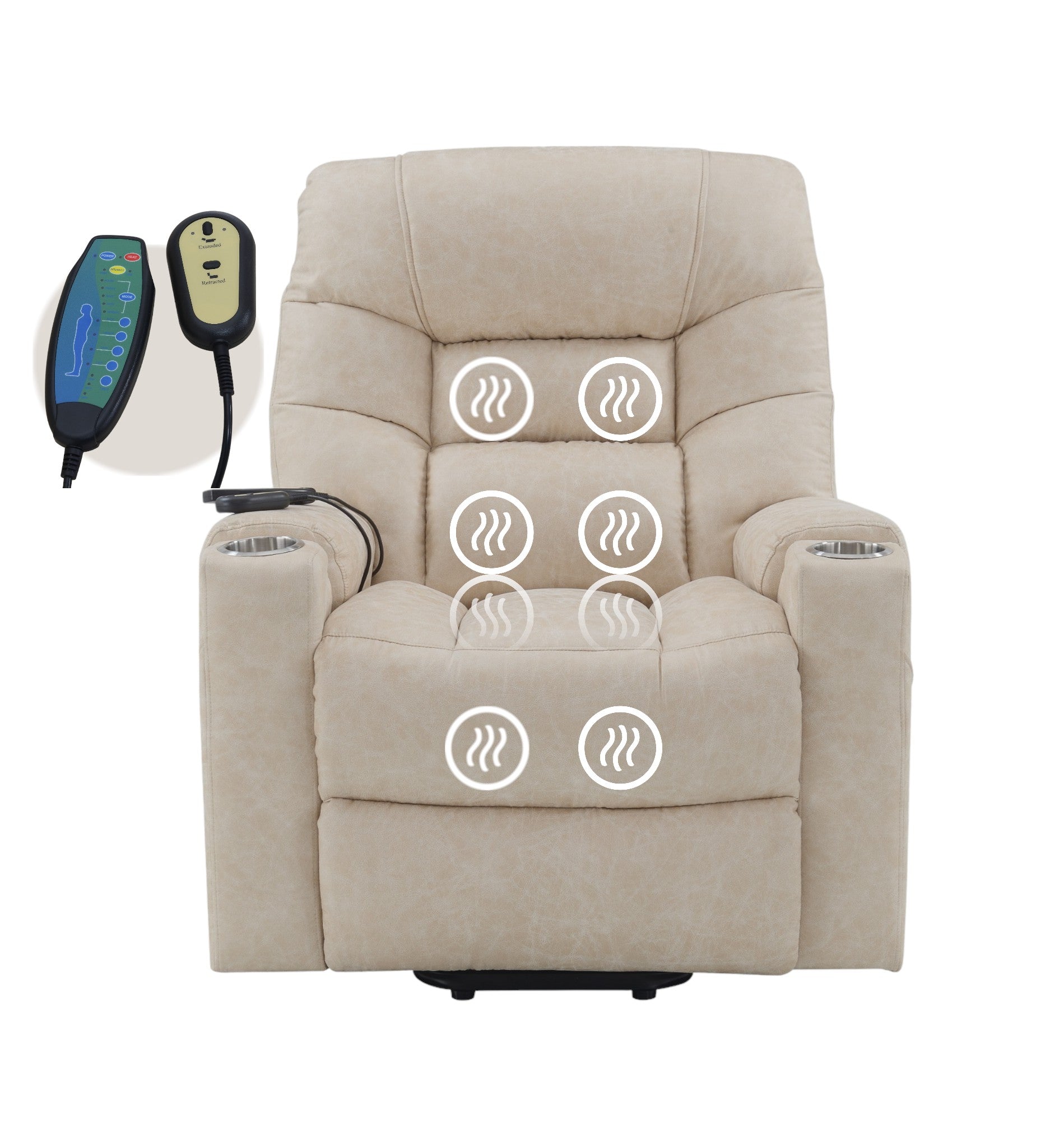 Nairi Ivory Leather Aire Power Motion Recliner with Lift, Heating & Massage Function FredCo