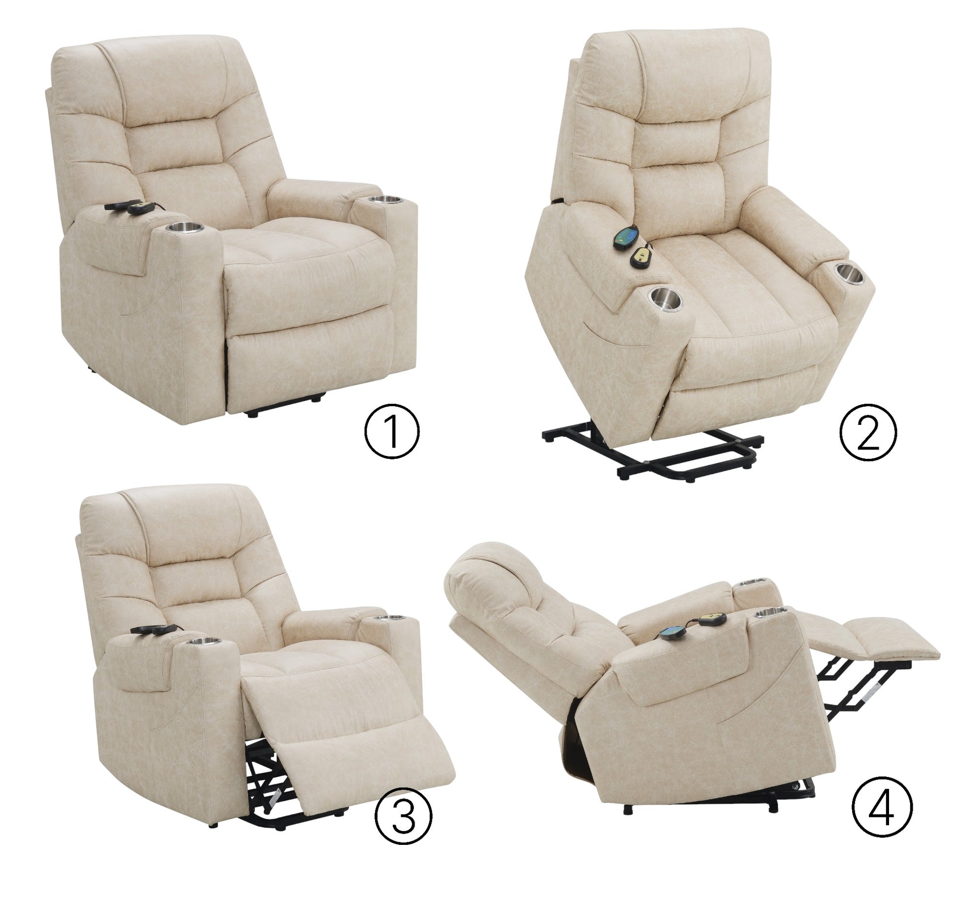 Nairi Ivory Leather Aire Power Motion Recliner with Lift, Heating & Massage Function FredCo