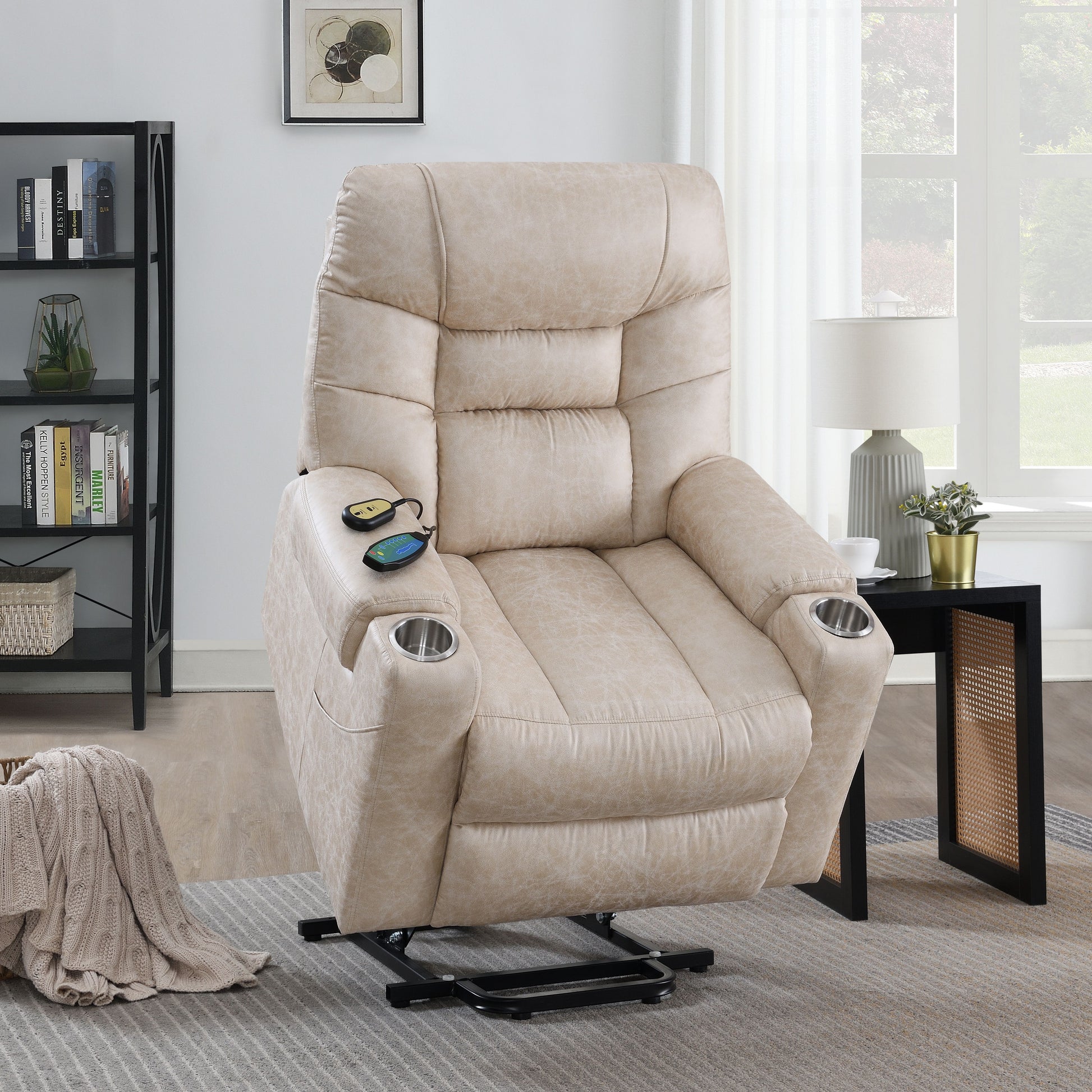 Nairi Ivory Leather Aire Power Motion Recliner with Lift, Heating & Massage Function FredCo