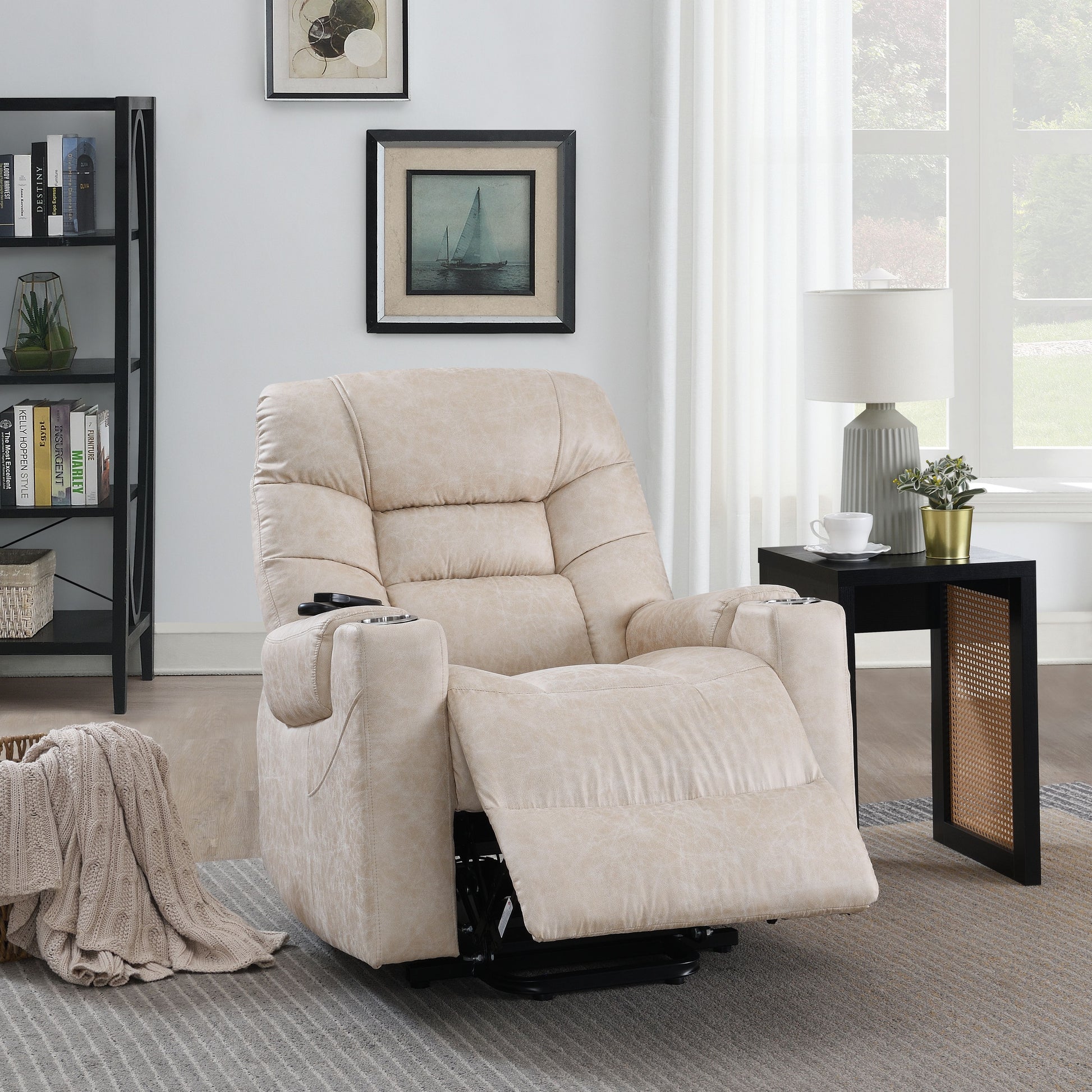 Nairi Ivory Leather Aire Power Motion Recliner with Lift, Heating & Massage Function FredCo