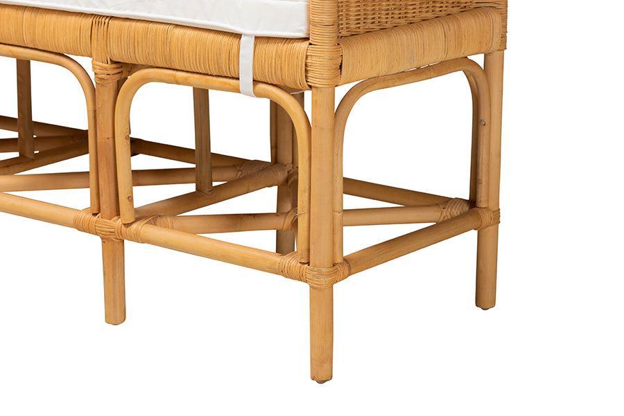 Nairi Modern Bohemian Natural Brown Rattan Bench FredCo