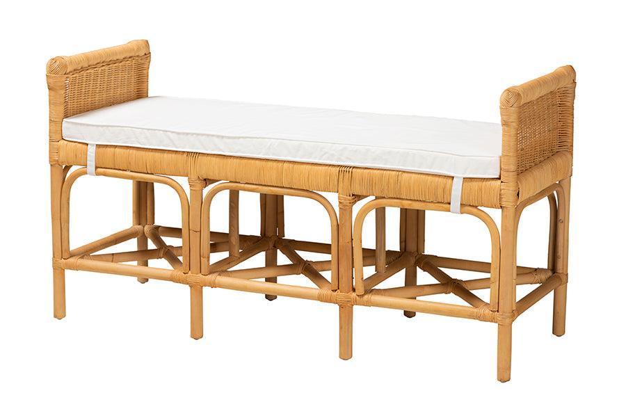 Nairi Modern Bohemian Natural Brown Rattan Bench FredCo