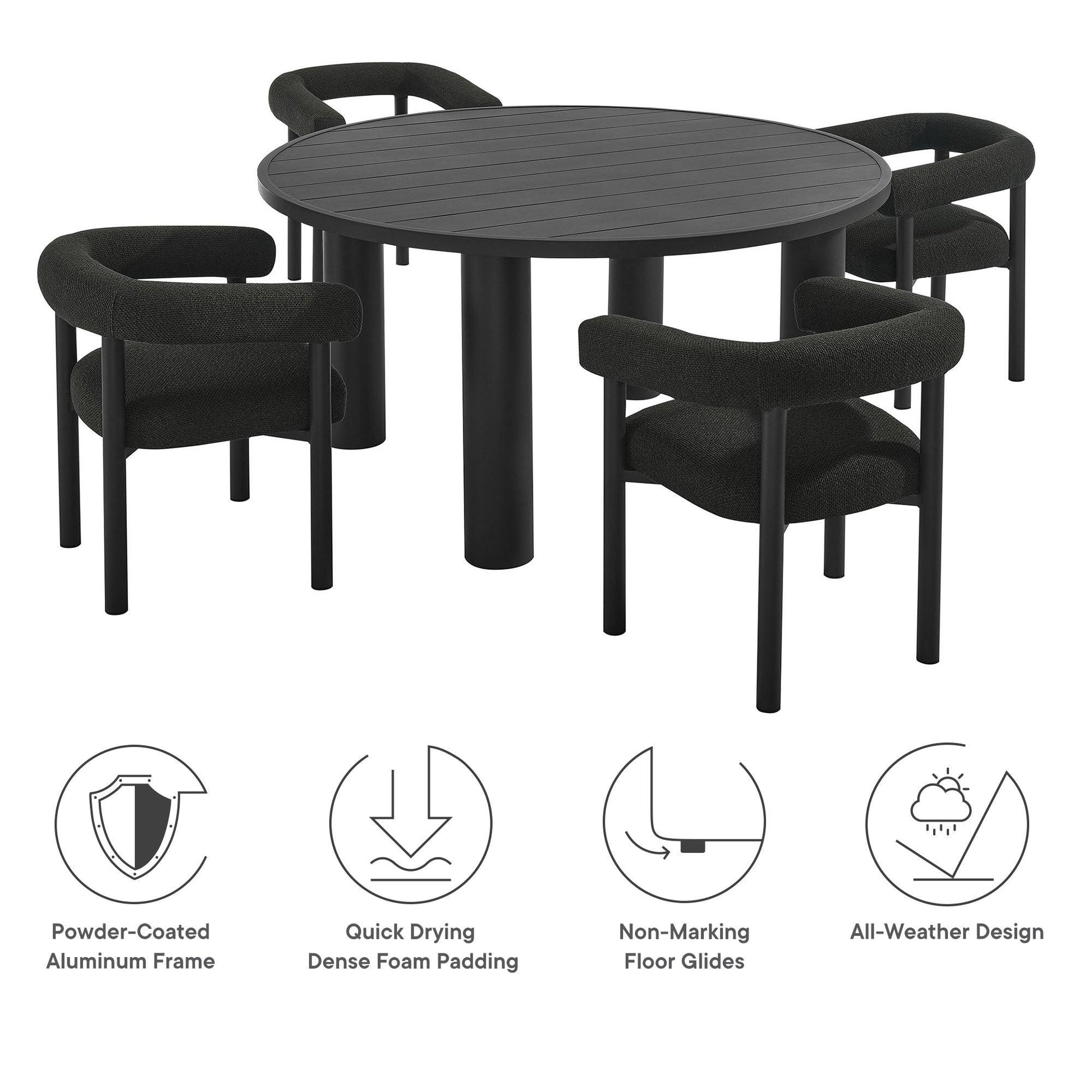 Nautica 5-Piece Round Outdoor Patio Aluminum Dining Table and Chairs Set by Modway FredCo