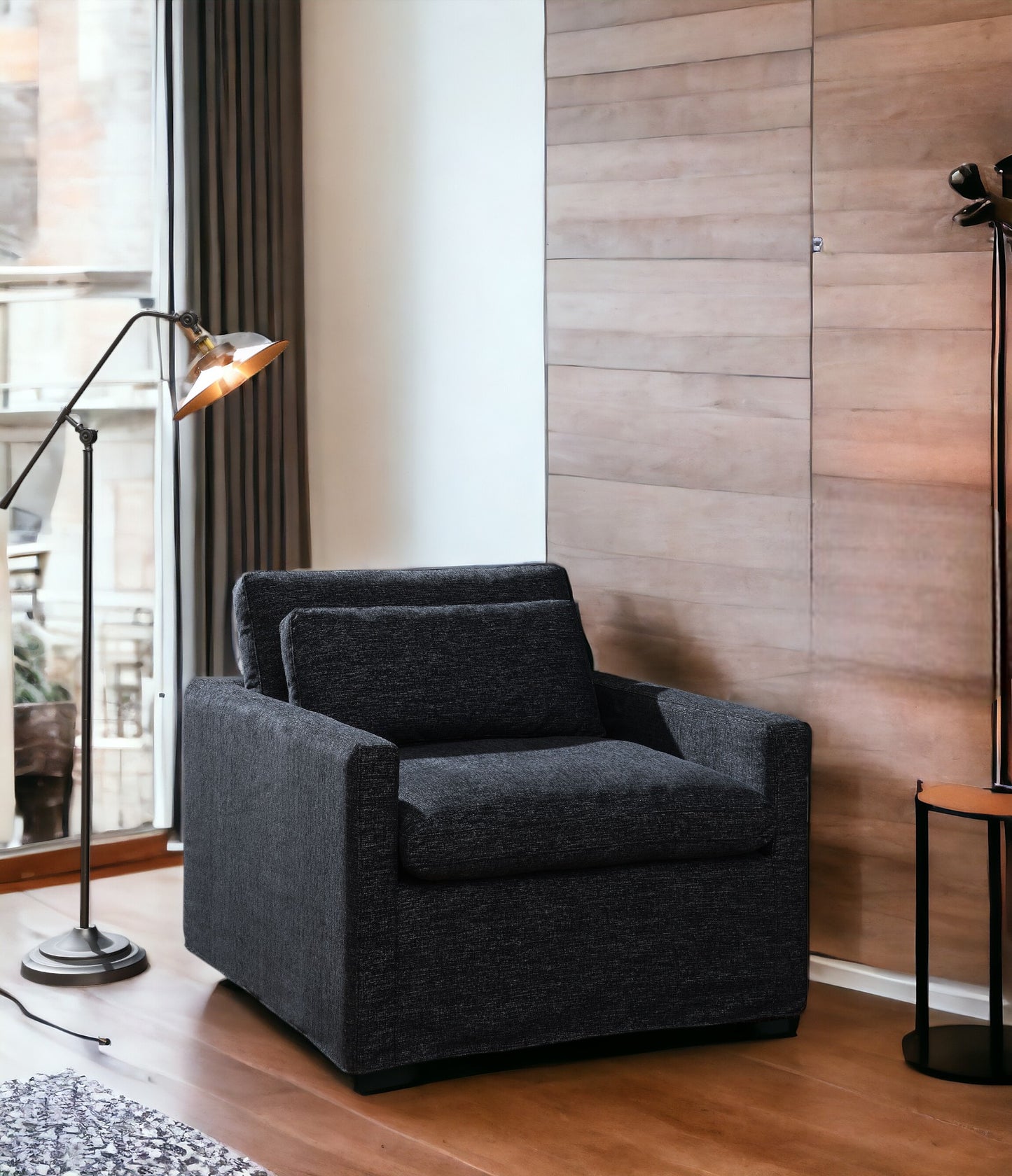 Naveen Dark Gray Fabric Swivel Chair with 1 Toss Pillow FredCo