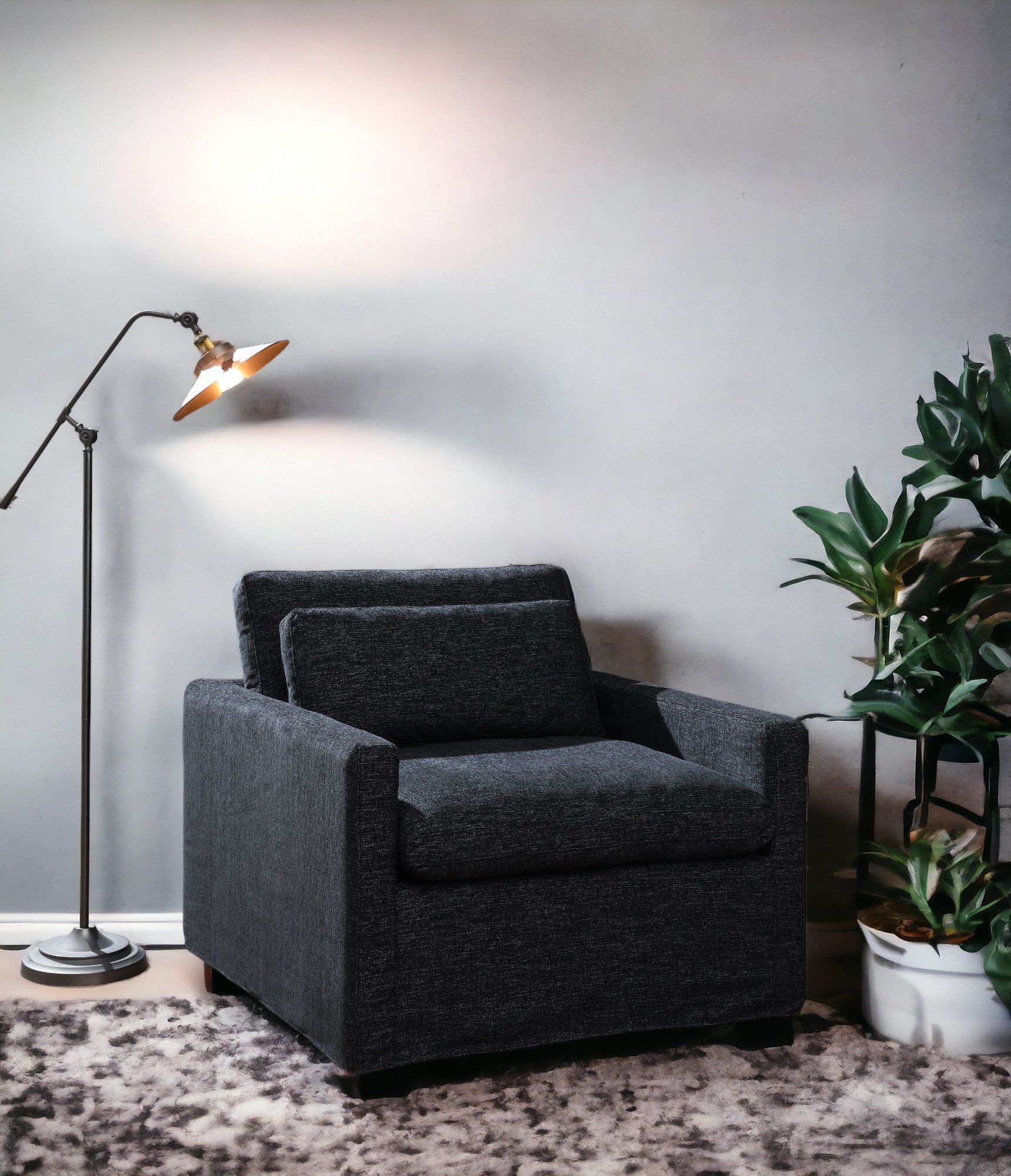 Naveen Dark Gray Fabric Swivel Chair with 1 Toss Pillow FredCo