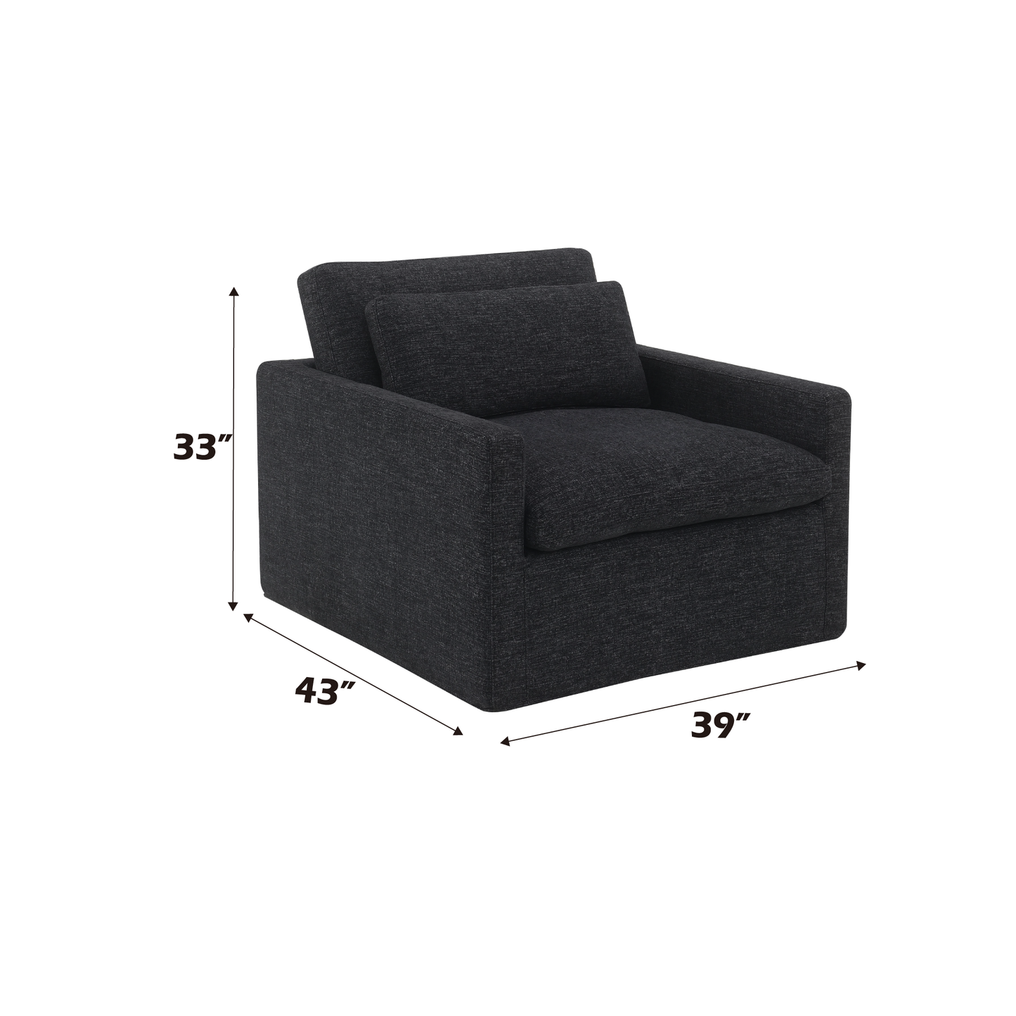 Naveen Dark Gray Fabric Swivel Chair with 1 Toss Pillow FredCo