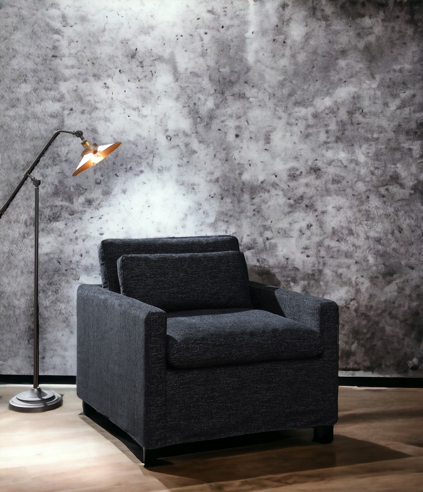 Naveen Dark Gray Fabric Swivel Chair with 1 Toss Pillow FredCo