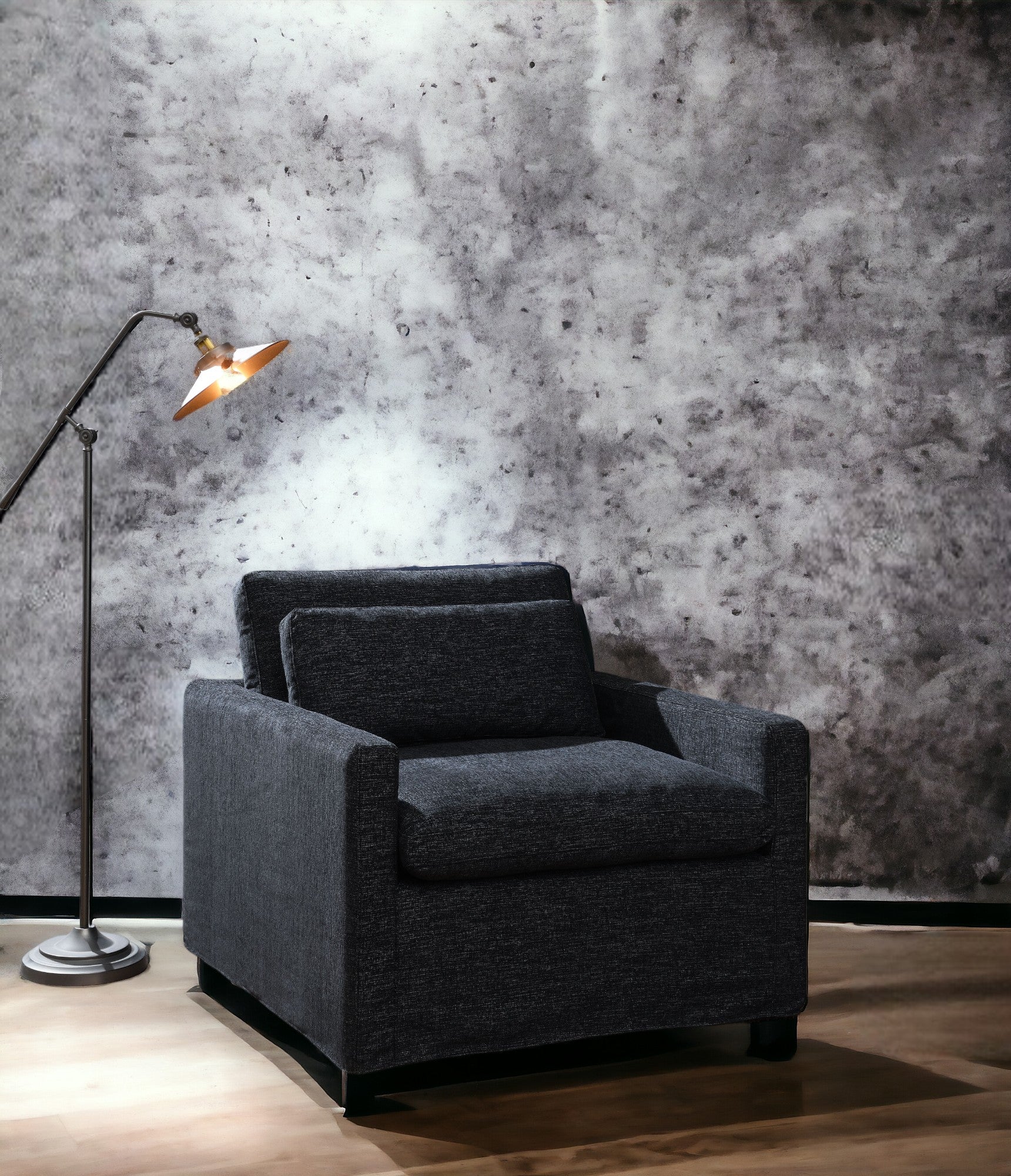 Naveen Dark Gray Fabric Swivel Chair with 1 Toss Pillow FredCo
