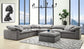Naveen Gray Linen Modular 7 Piece Sectional Sofa with Ottoman FredCo