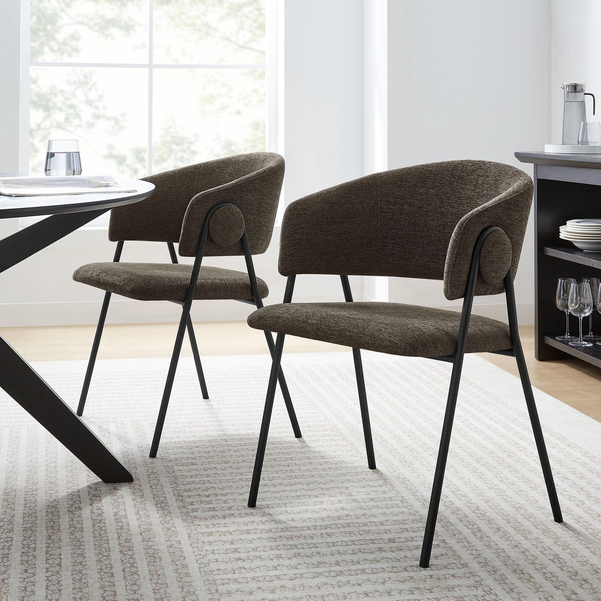 Nella Upholstered Heathered Chenille Dining Chairs Set of 2 by Modway FredCo