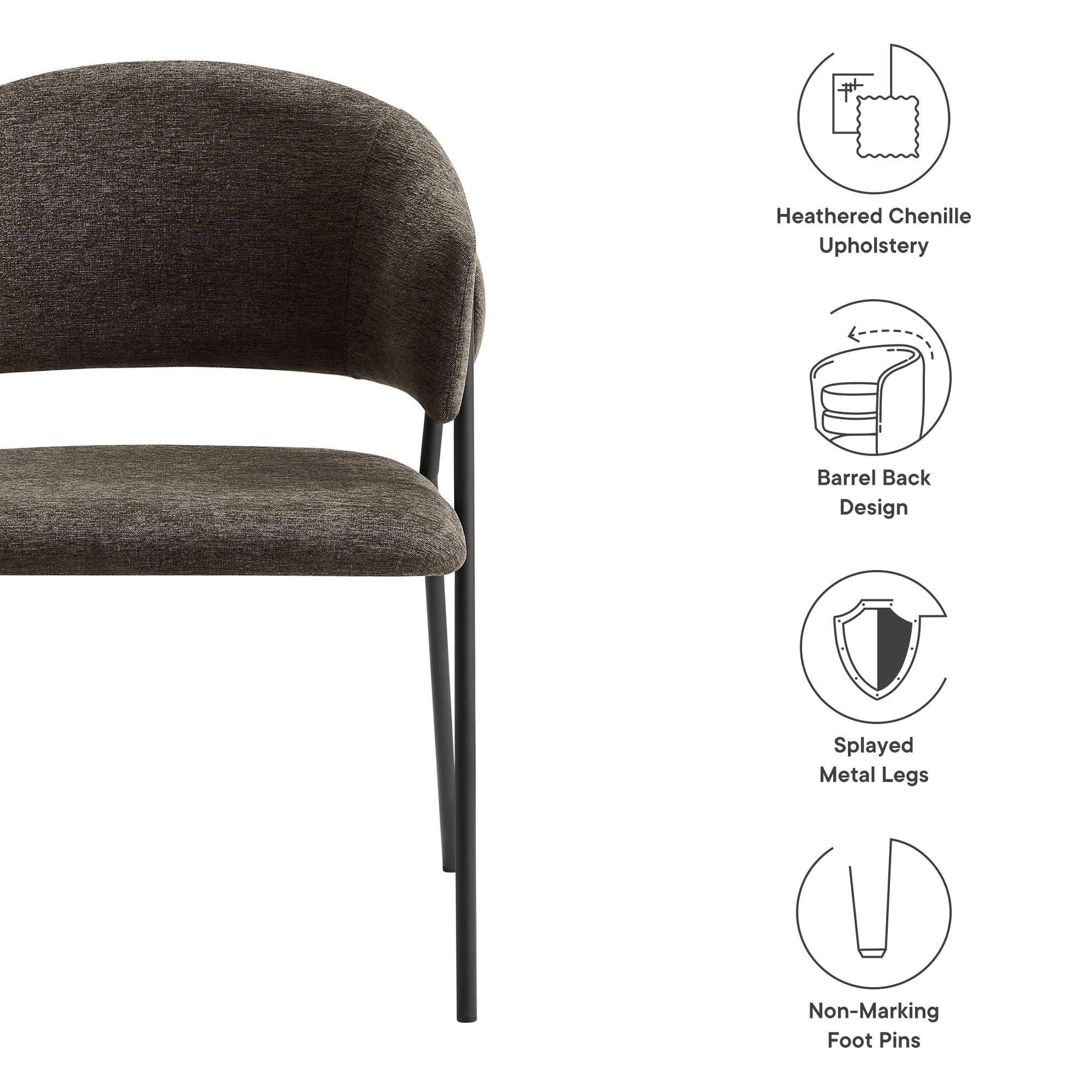Nella Upholstered Heathered Chenille Dining Chairs Set of 2 by Modway FredCo