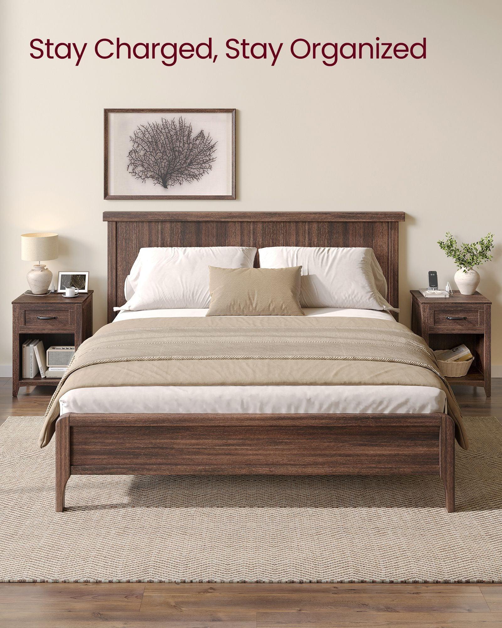 Nightstand with Charging Station and Open Compartment Maroon Brown FredCo