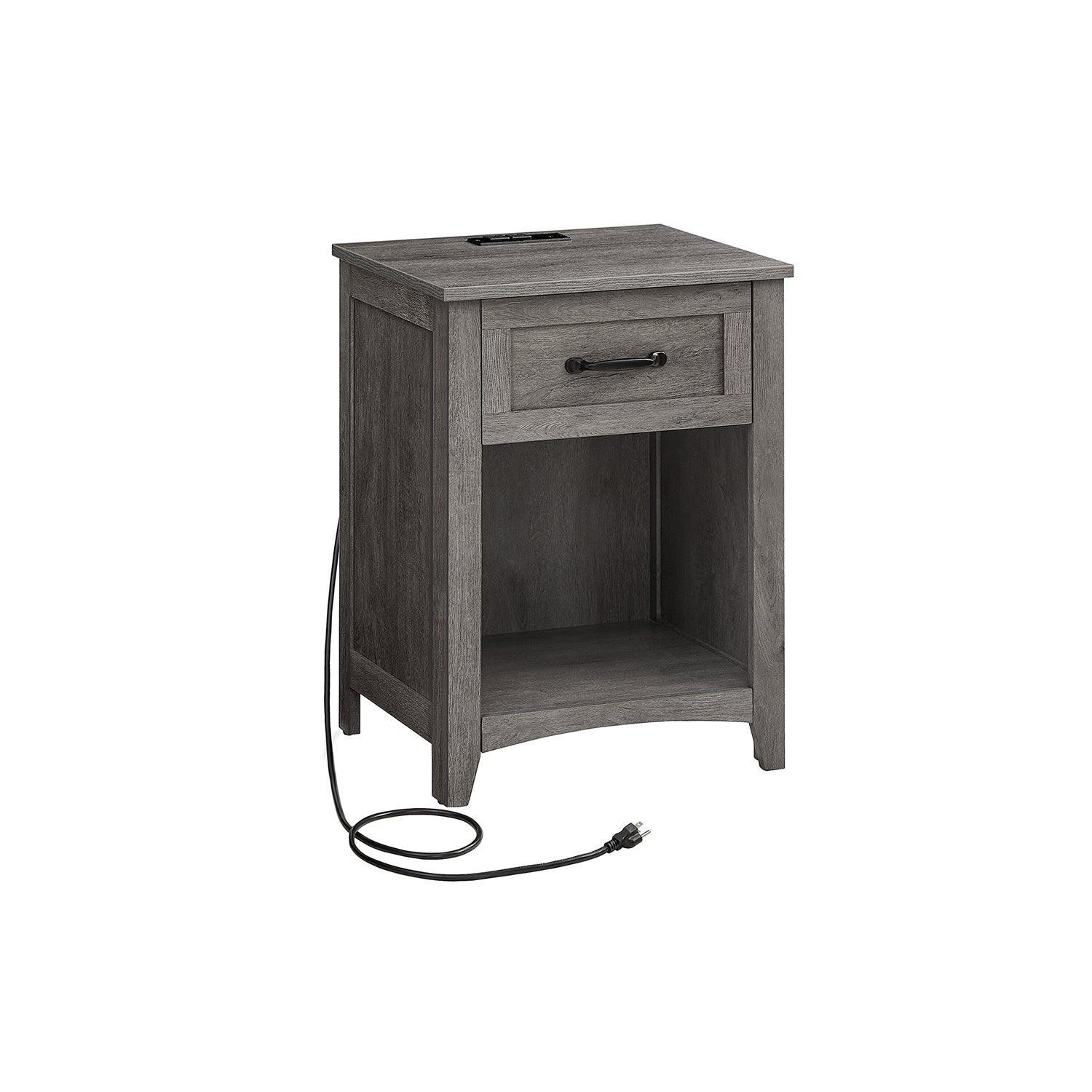 Nightstand with Charging Station and Open Compartment Misty Gray FredCo