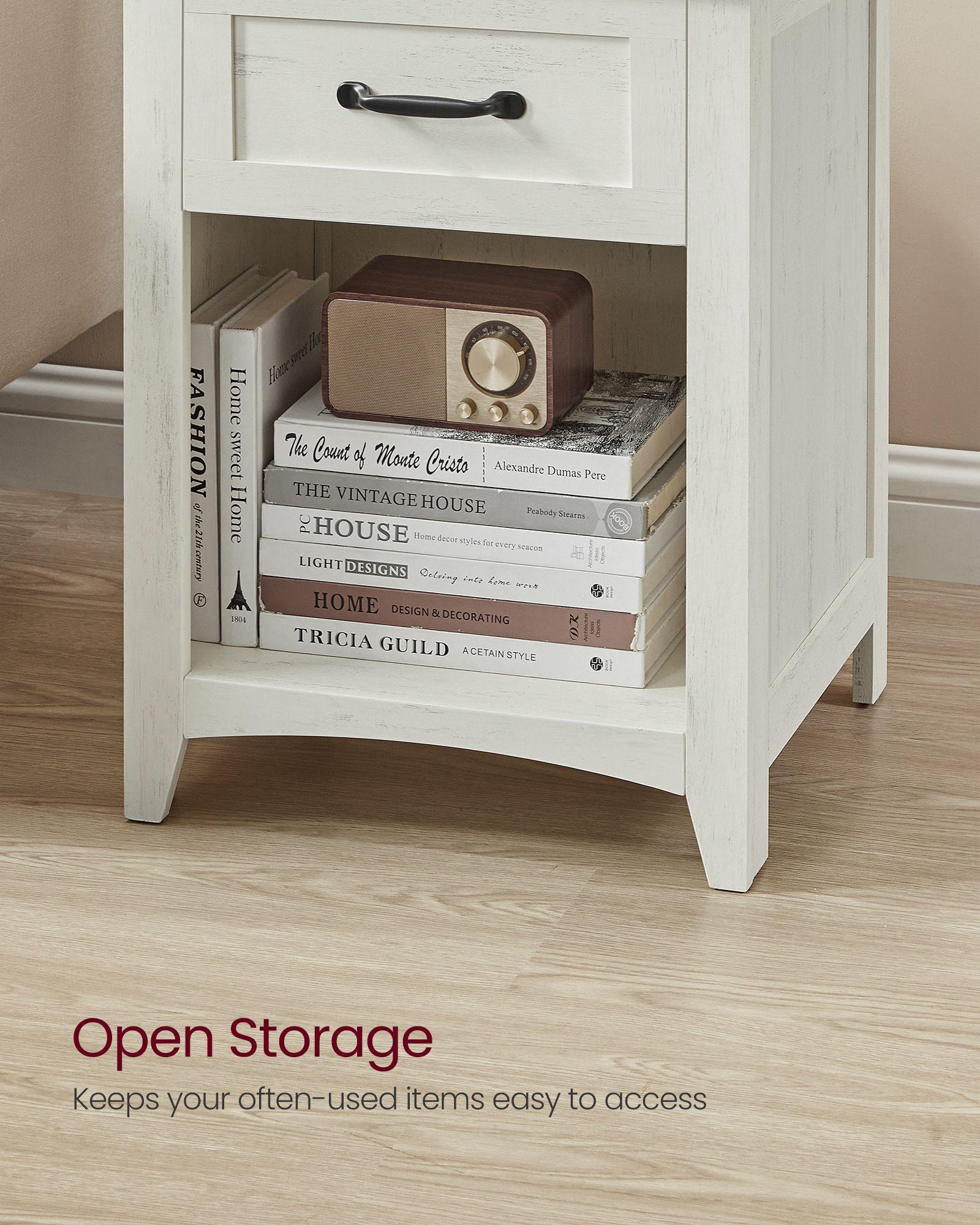 Nightstand with Charging Station and Open Compartment Rustic White and Honey Brown FredCo