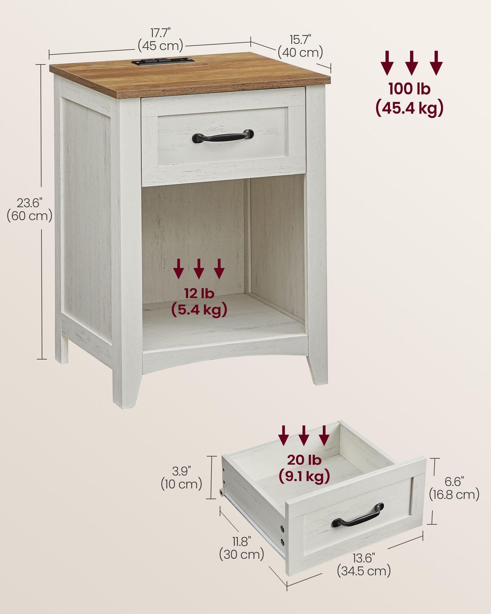 Nightstand with Charging Station and Open Compartment Rustic White and Honey Brown FredCo