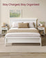 Nightstand with Charging Station and Open Compartment Rustic White and Honey Brown FredCo