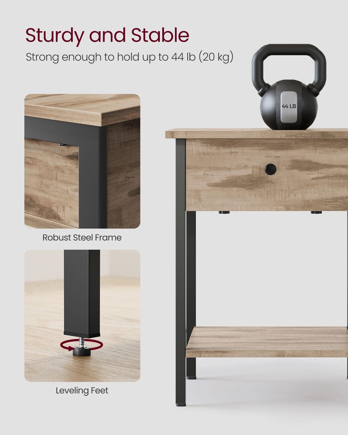 Nightstand with Drawer and Shelf Camel Brown and Black FredCo