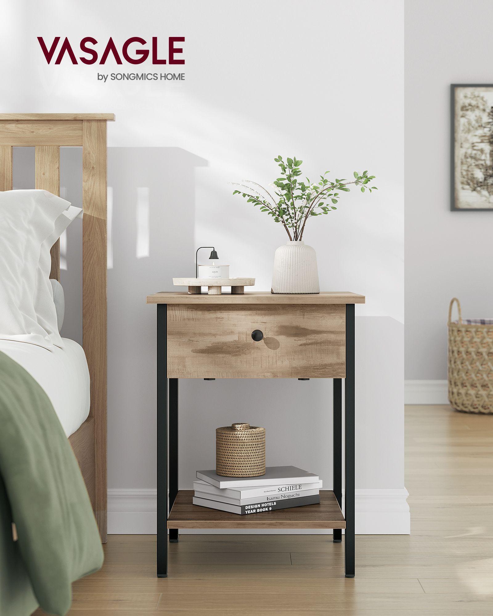 Nightstand with Drawer and Shelf Camel Brown and Black FredCo