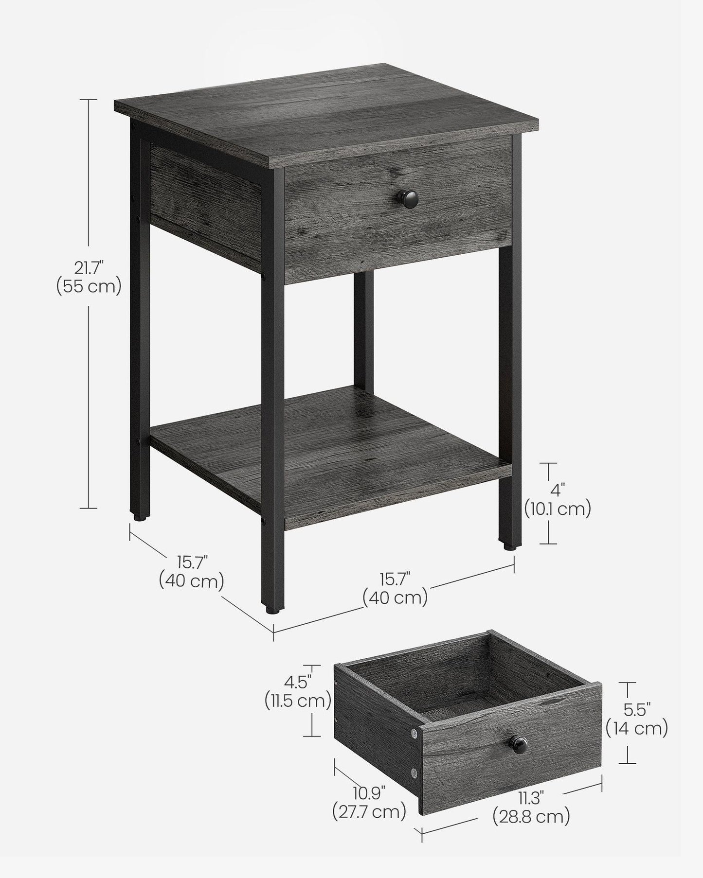 Nightstand with Drawer and Shelf Stone Gray and Black FredCo