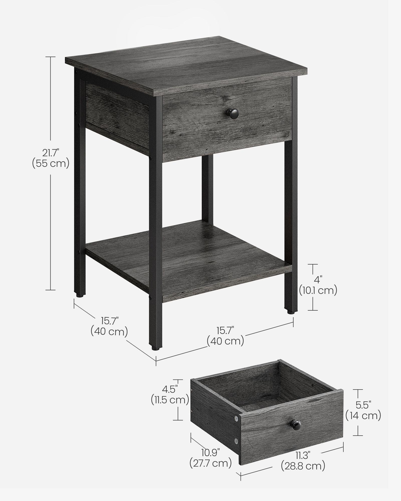 Nightstand with Drawer and Shelf Stone Gray and Black FredCo
