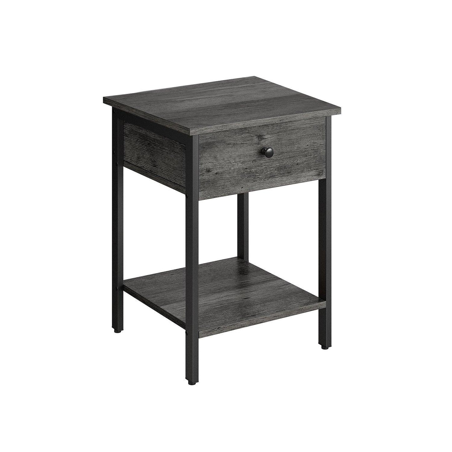 Nightstand with Drawer and Shelf Stone Gray and Black FredCo