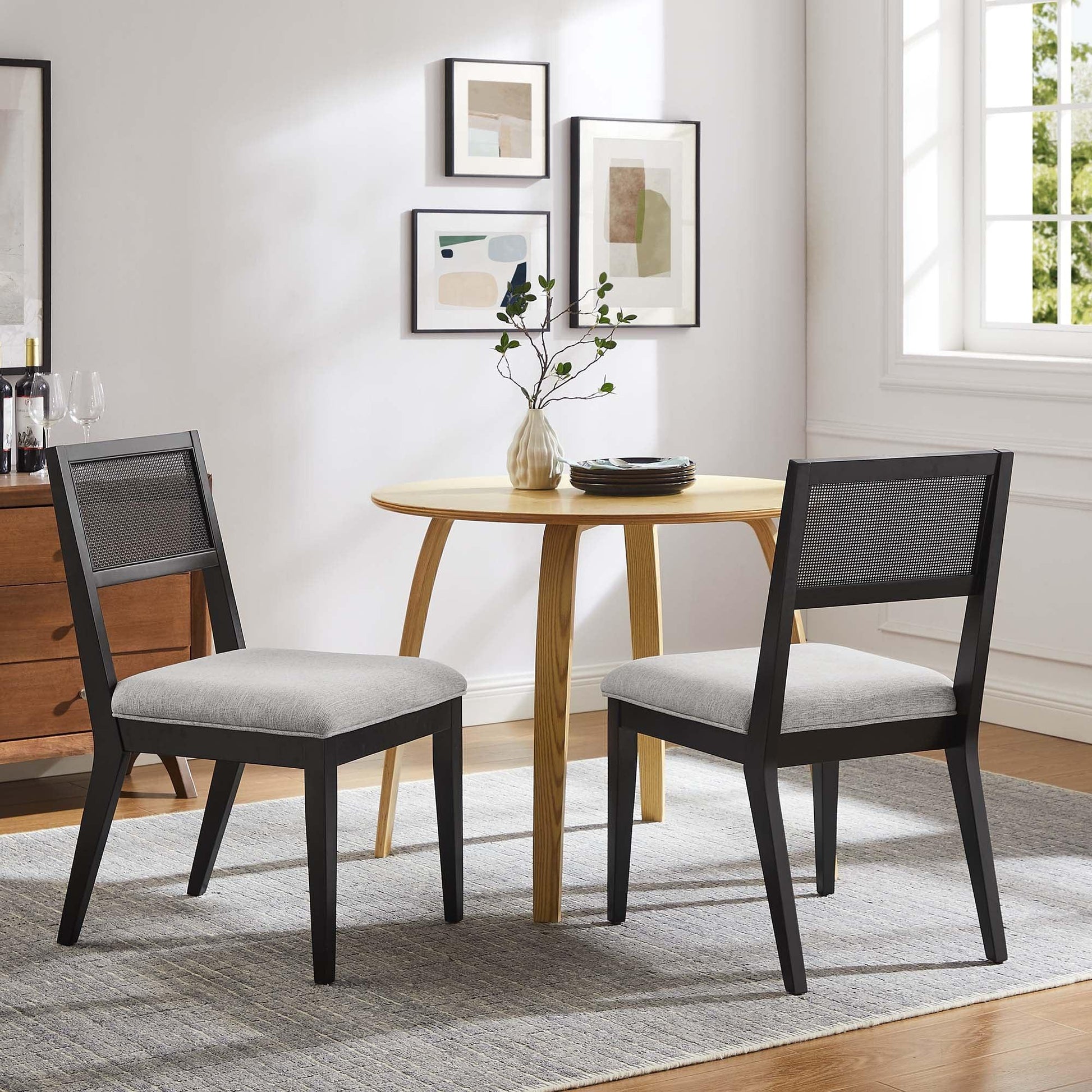 Nimba Faux Rattan Fabric Dining Chairs Set of 2 by Modway FredCo
