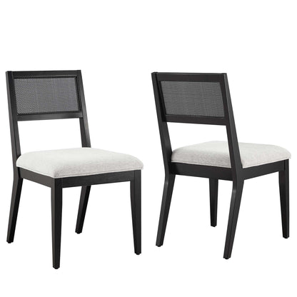 Nimba Faux Rattan Fabric Dining Chairs Set of 2 by Modway FredCo