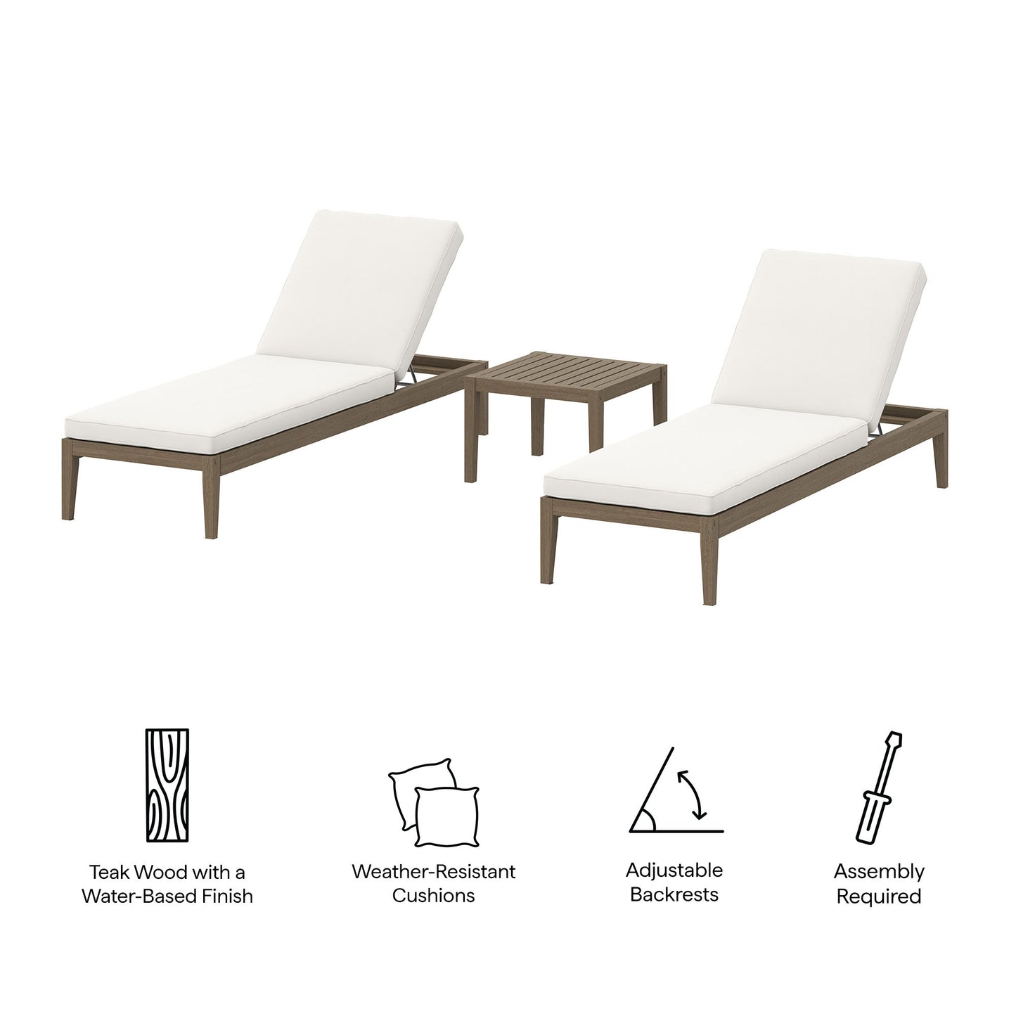 Northlake 3-Piece Outdoor Patio Teak Wood Furniture Set FredCo