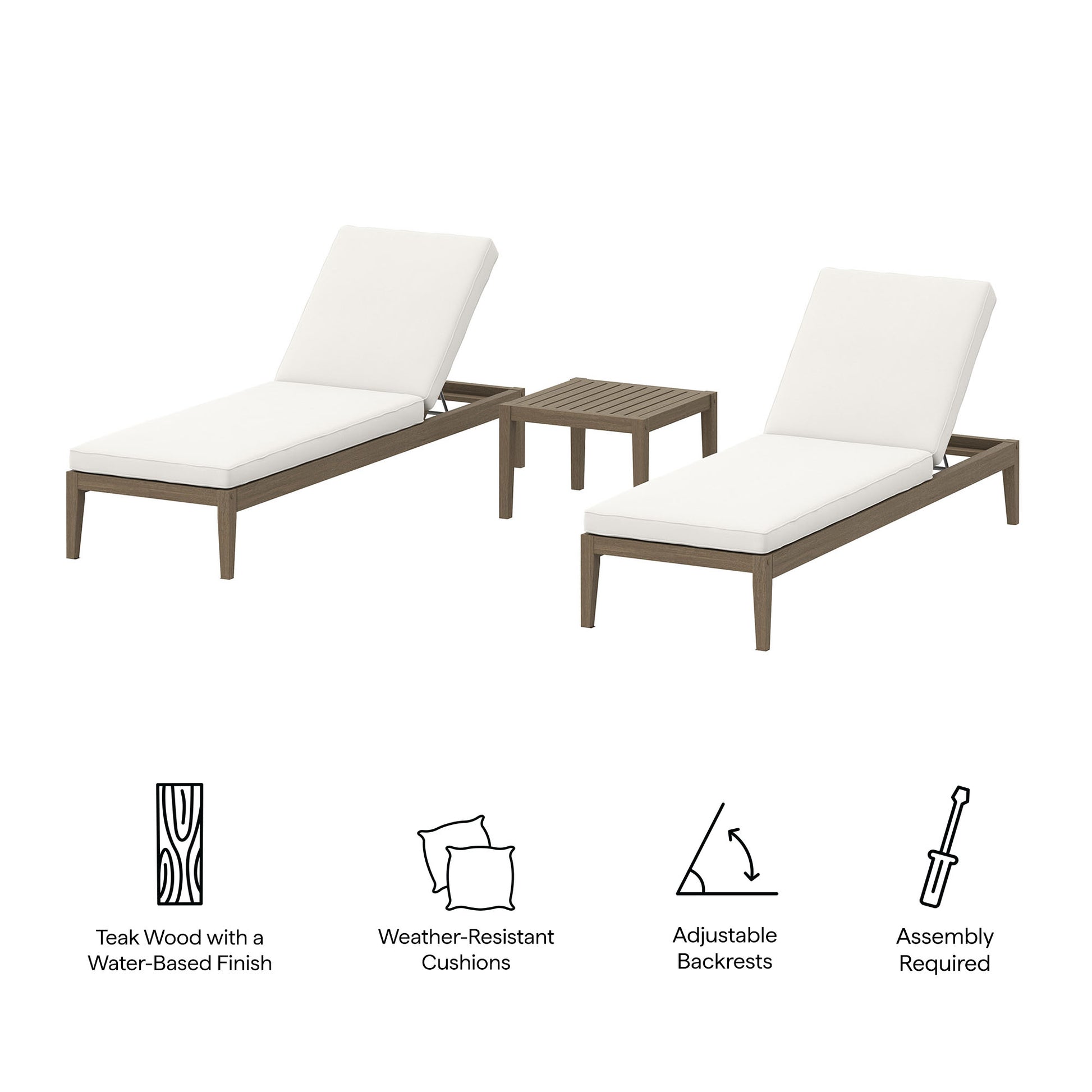 Northlake 3-Piece Outdoor Patio Teak Wood Furniture Set FredCo