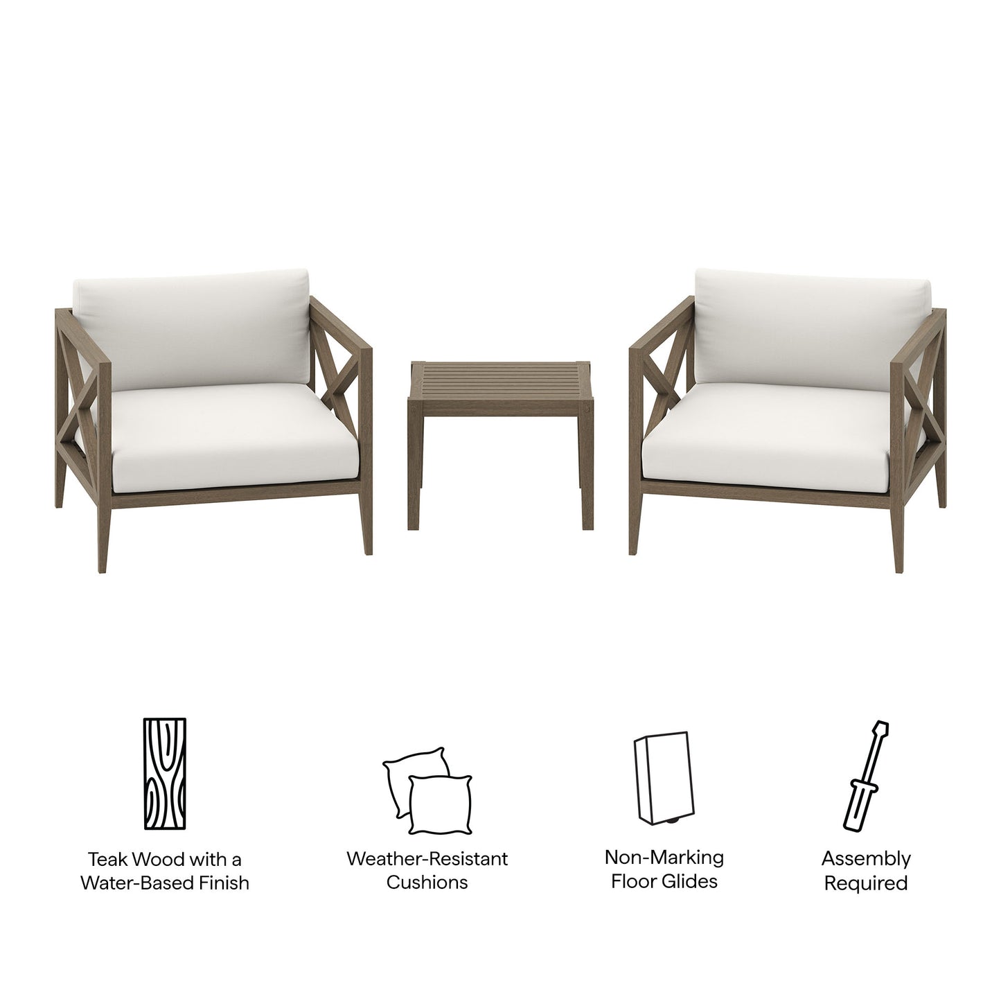 Northlake 3-Piece Outdoor Patio Teak Wood Furniture Set with Armchair and Side Table by Modway EEI-7275 FredCo