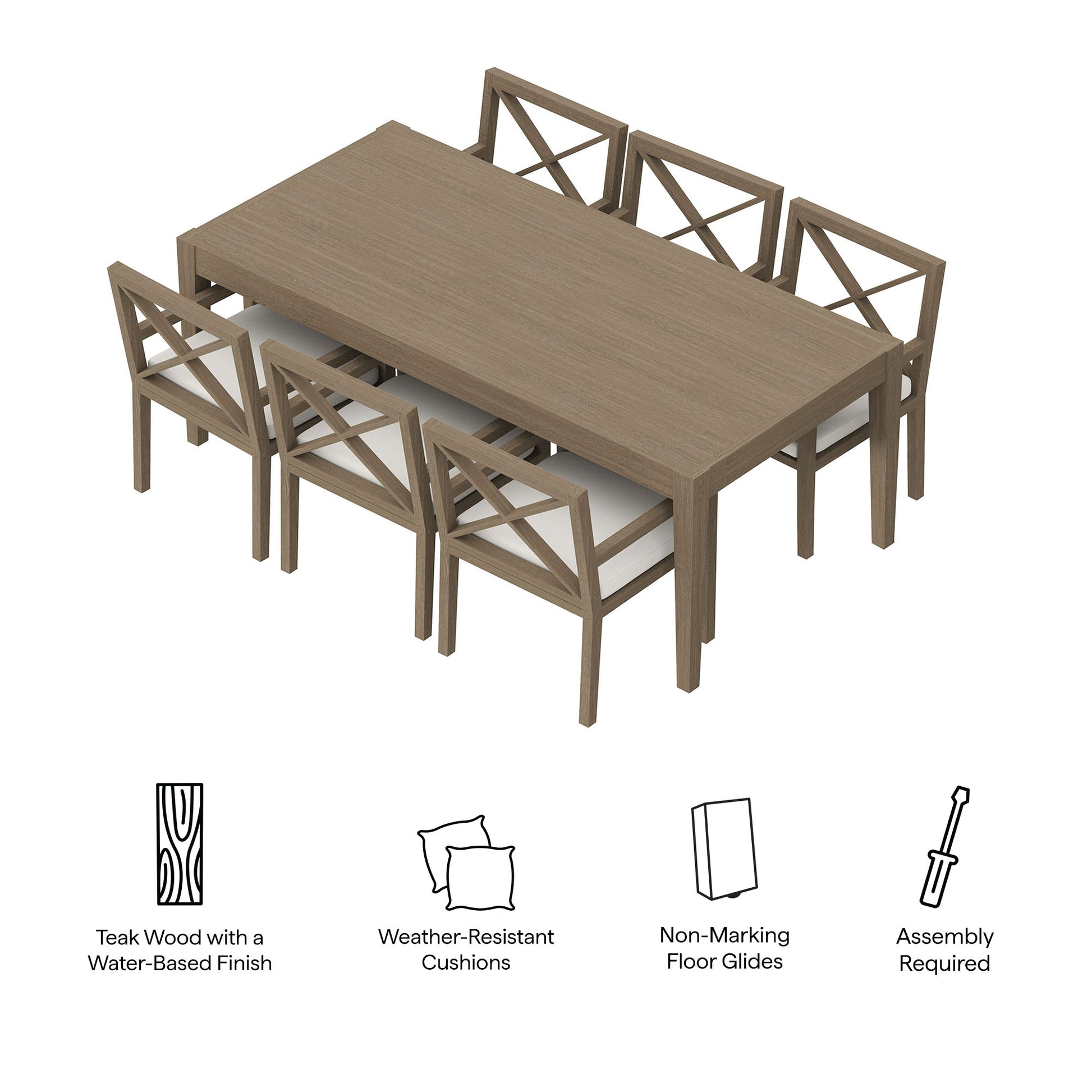 Northlake 7-Piece Outdoor Patio Teak Wood Dining Set by Modway EEI-7445 FredCo