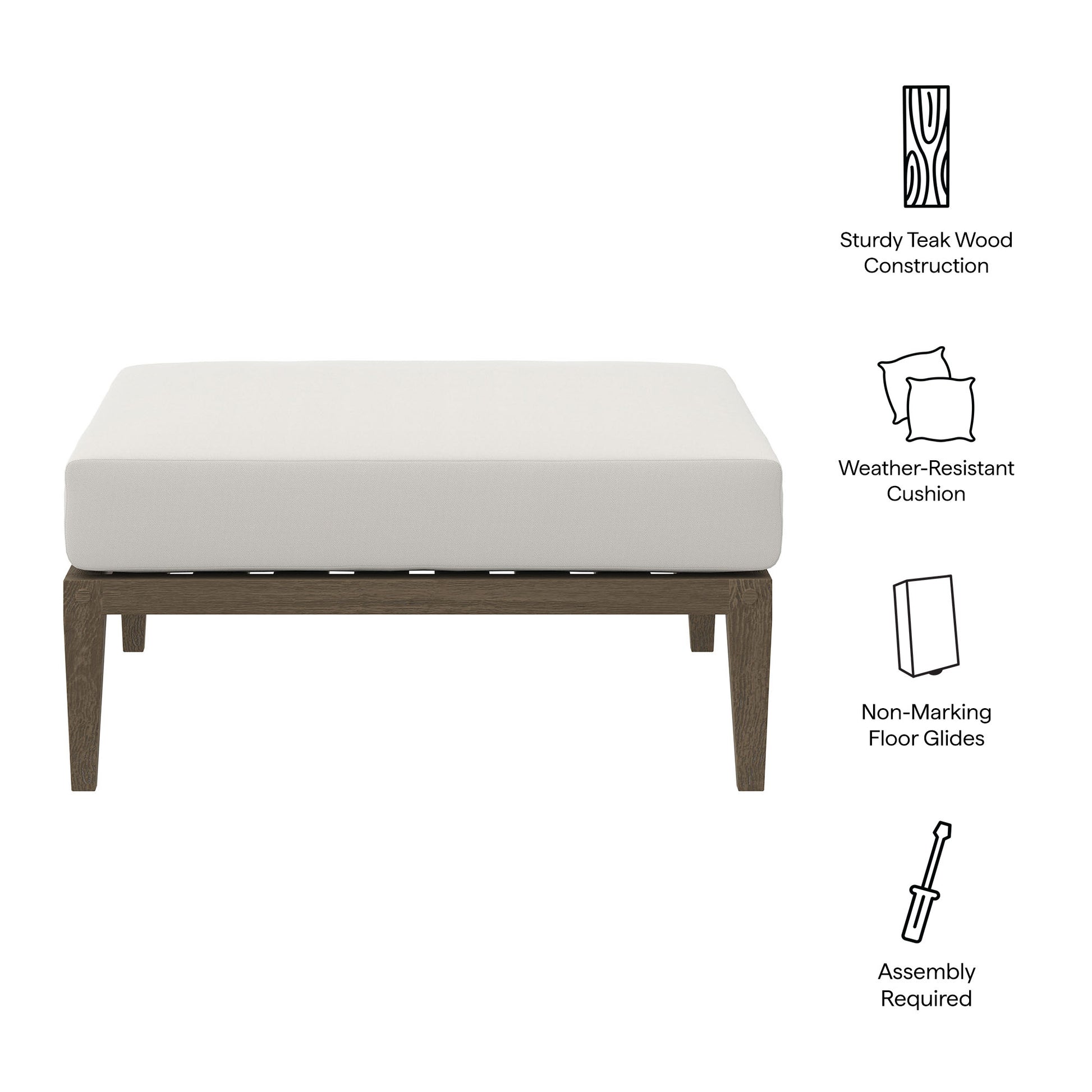 Northlake Outdoor Patio Teak Ottoman by Modway EEI-7255 FredCo