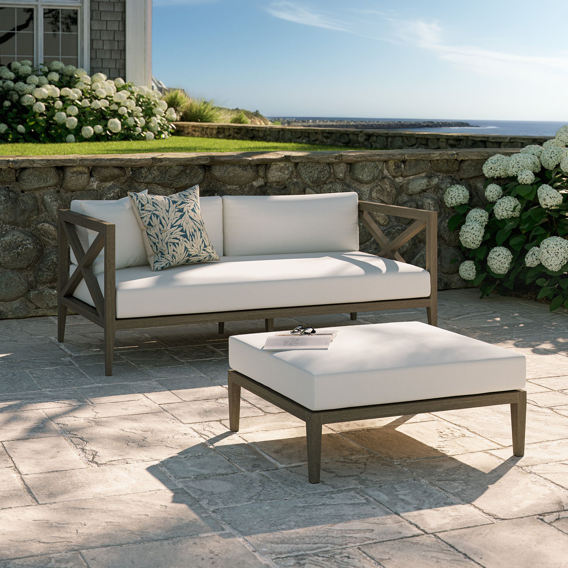 Northlake Outdoor Patio Teak Wood Loveseat and Ottoman Set by Modway EEI-7273 FredCo