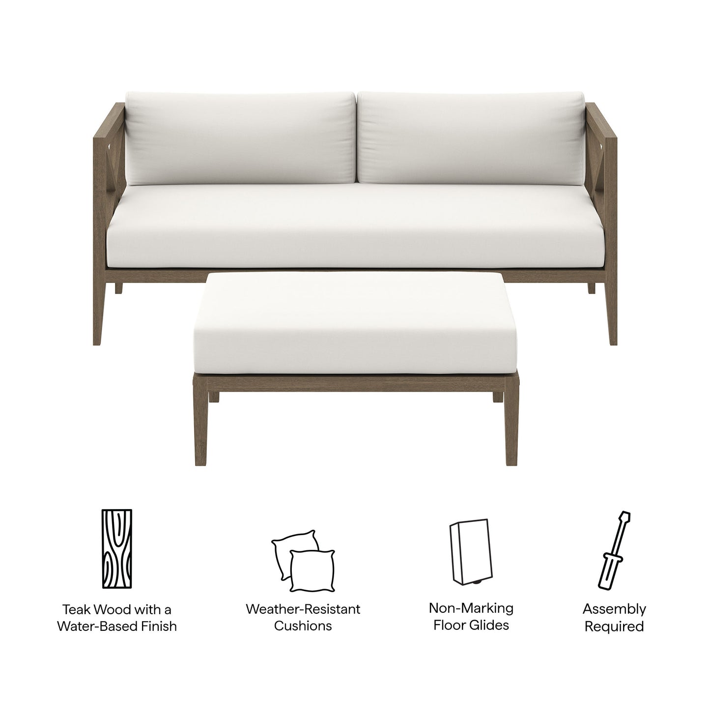 Northlake Outdoor Patio Teak Wood Loveseat and Ottoman Set by Modway EEI-7273 FredCo