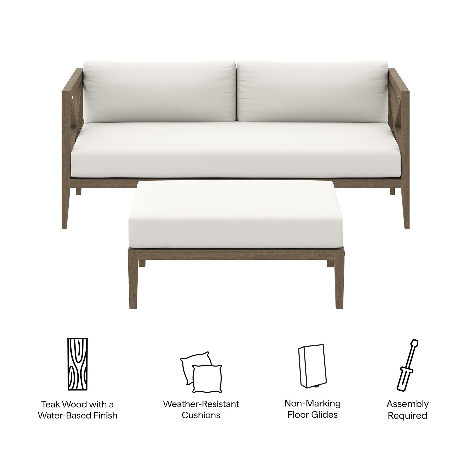 Northlake Outdoor Patio Teak Wood Loveseat and Ottoman Set by Modway EEI-7273 FredCo