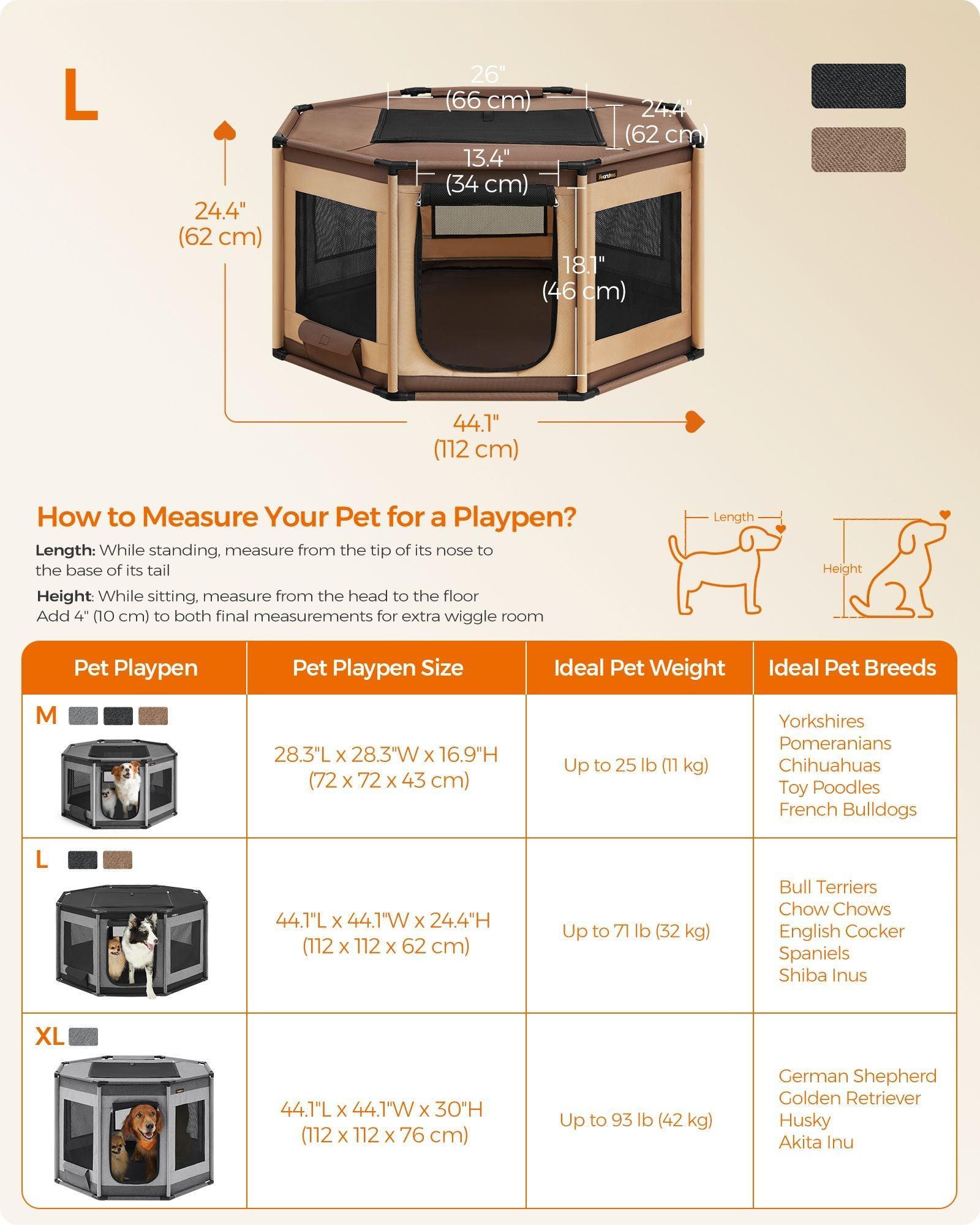 Octagon Dog Playpen L Walnut Brown and Camel Brown FredCo