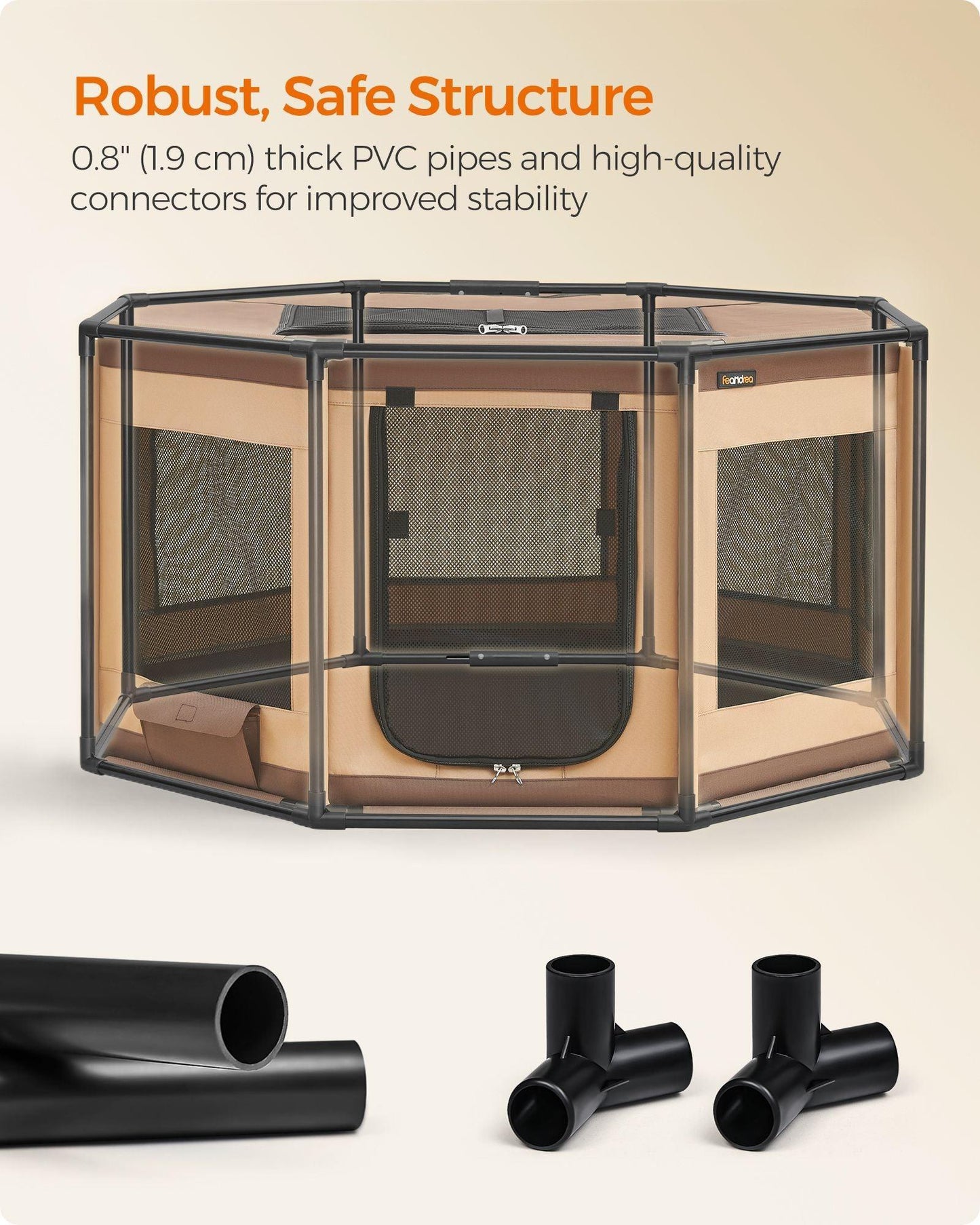 Octagon Dog Playpen L Walnut Brown and Camel Brown FredCo