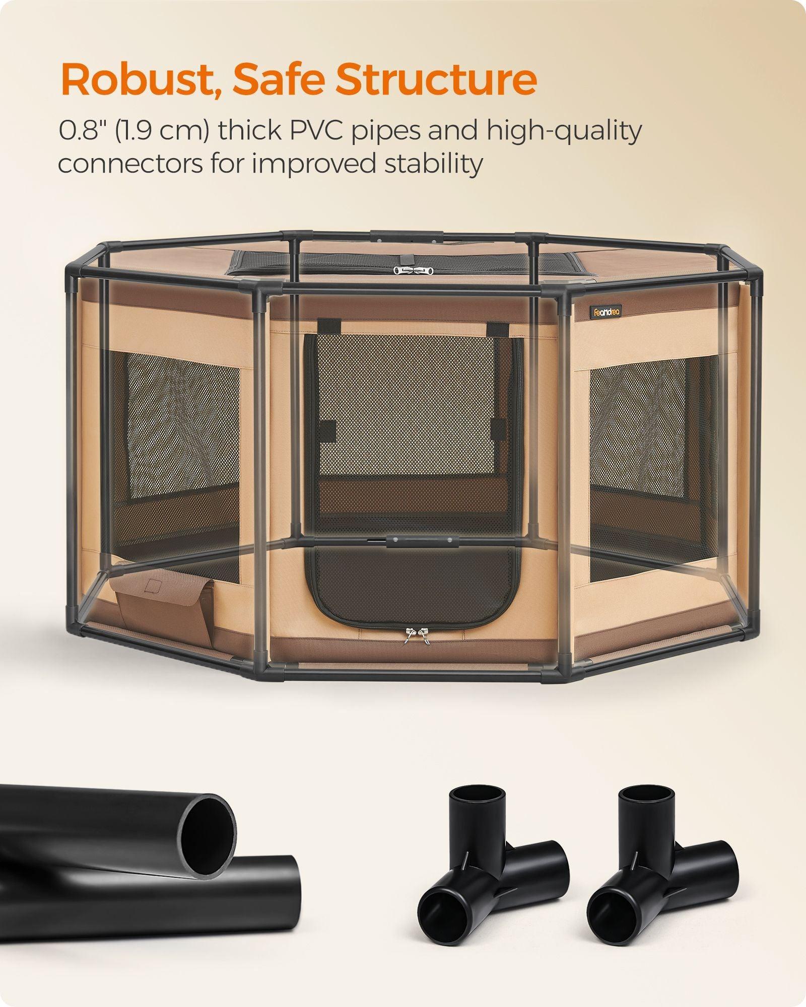 Octagon Dog Playpen L Walnut Brown and Camel Brown FredCo