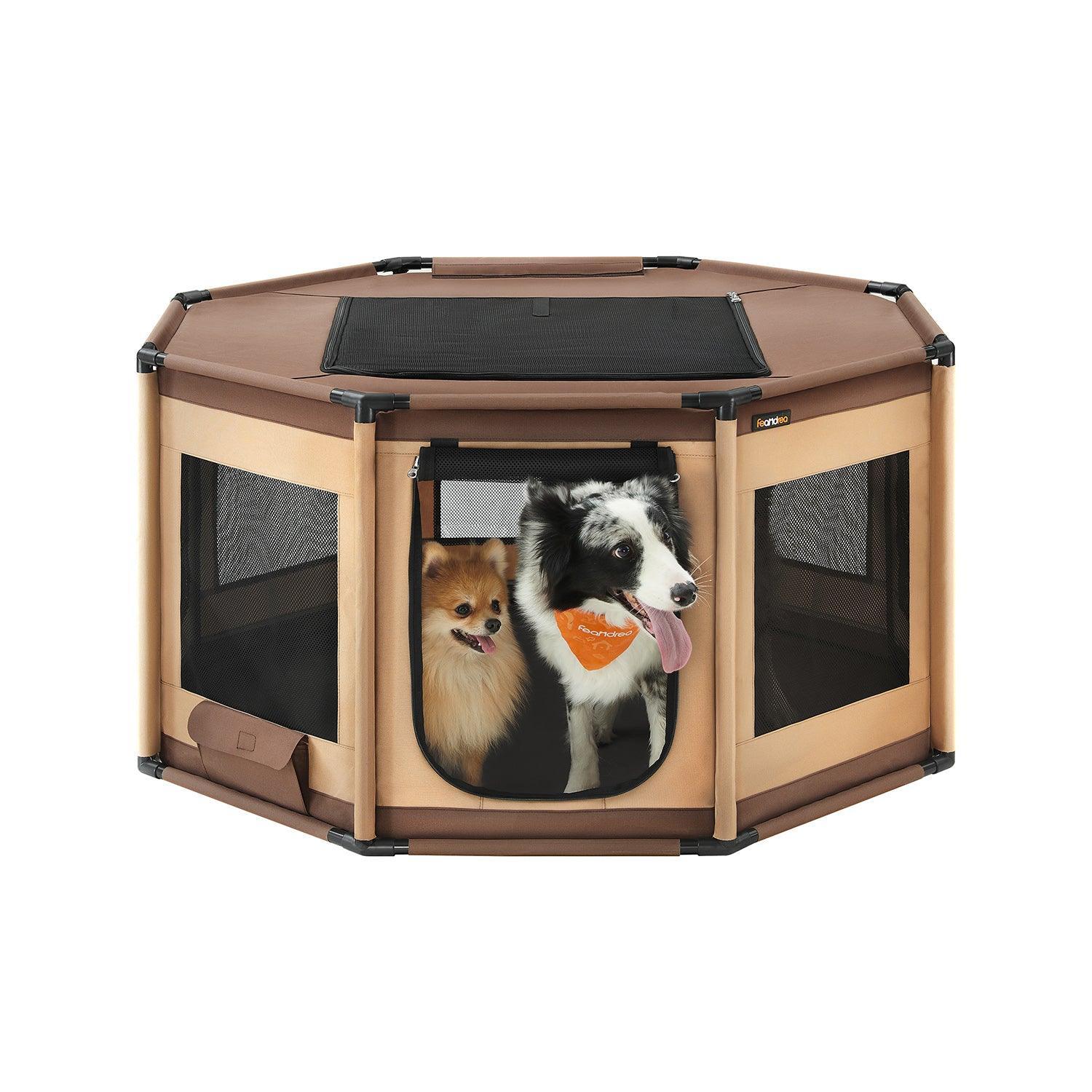 Octagon Dog Playpen L Walnut Brown and Camel Brown FredCo