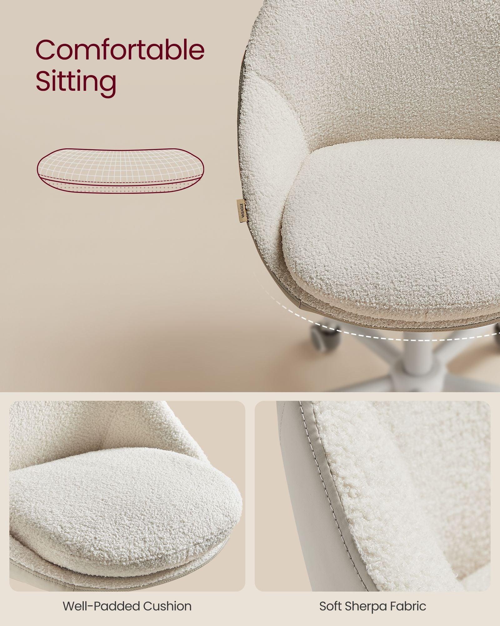 Office Chair with Cotton-Linen Fabric Cappuccino Beige and Cloud White FredCo