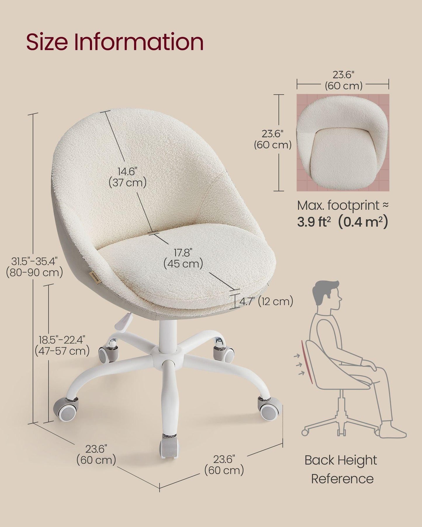 Office Chair with Cotton-Linen Fabric Cappuccino Beige and Cloud White FredCo