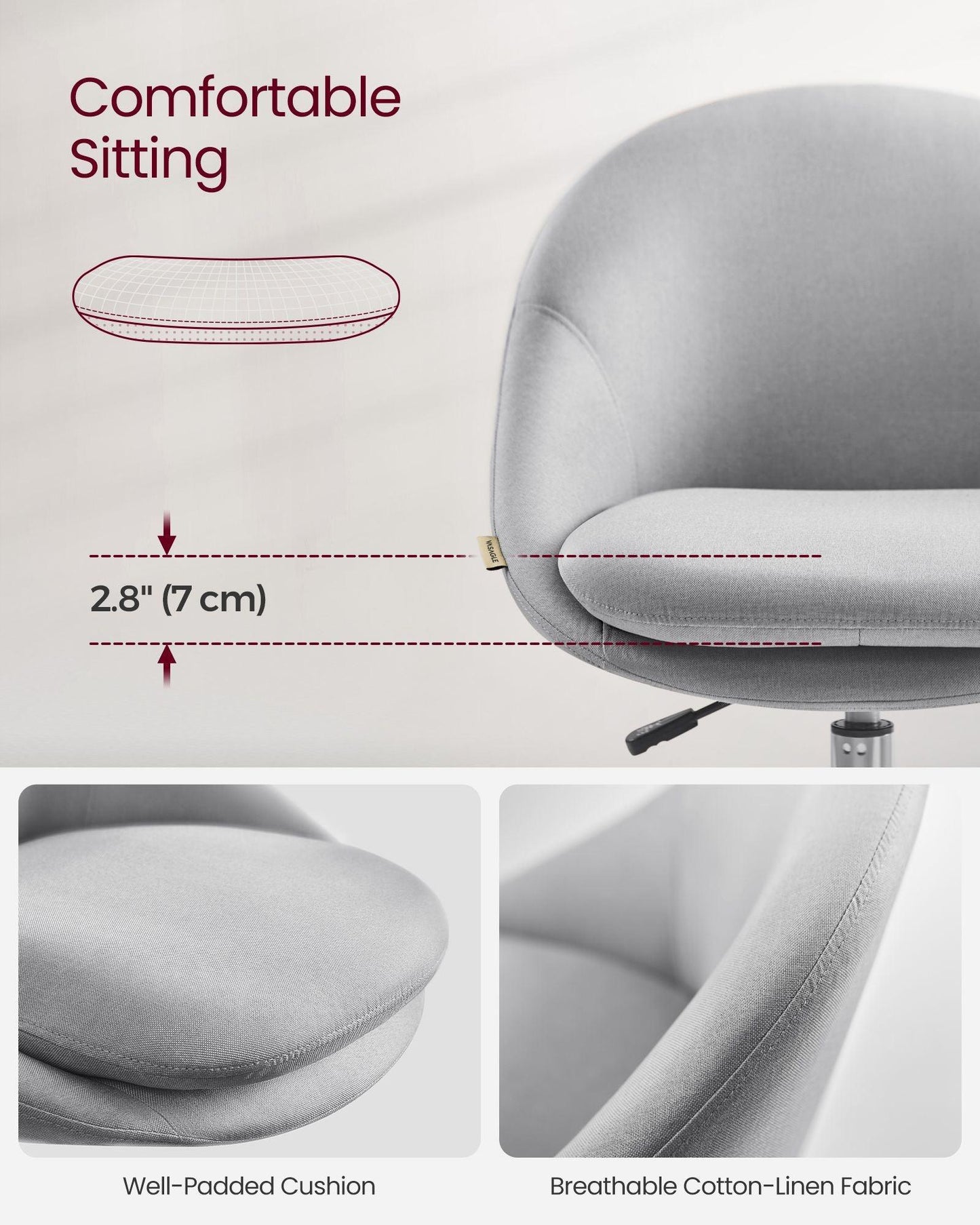 Office Chair with Cotton-Linen Fabric Dove Gray FredCo