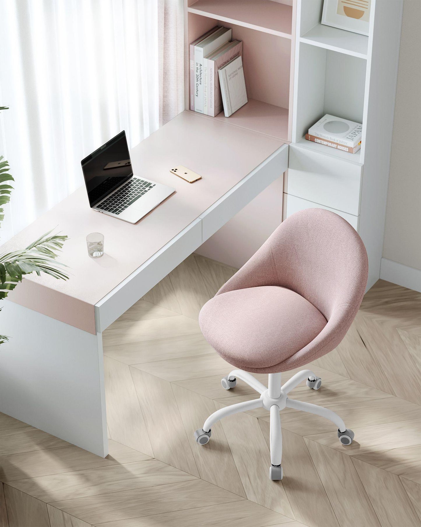 Office Chair with Cotton-Linen Fabric Jelly Pink FredCo