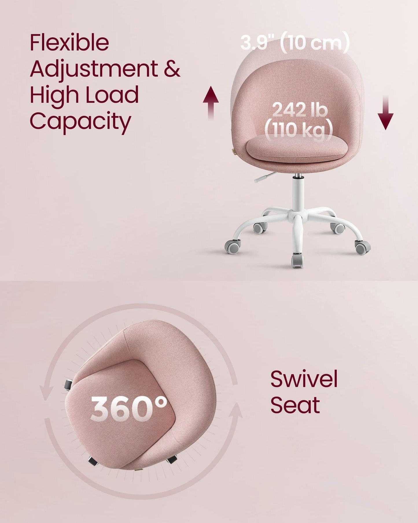 Office Chair with Cotton-Linen Fabric Jelly Pink FredCo