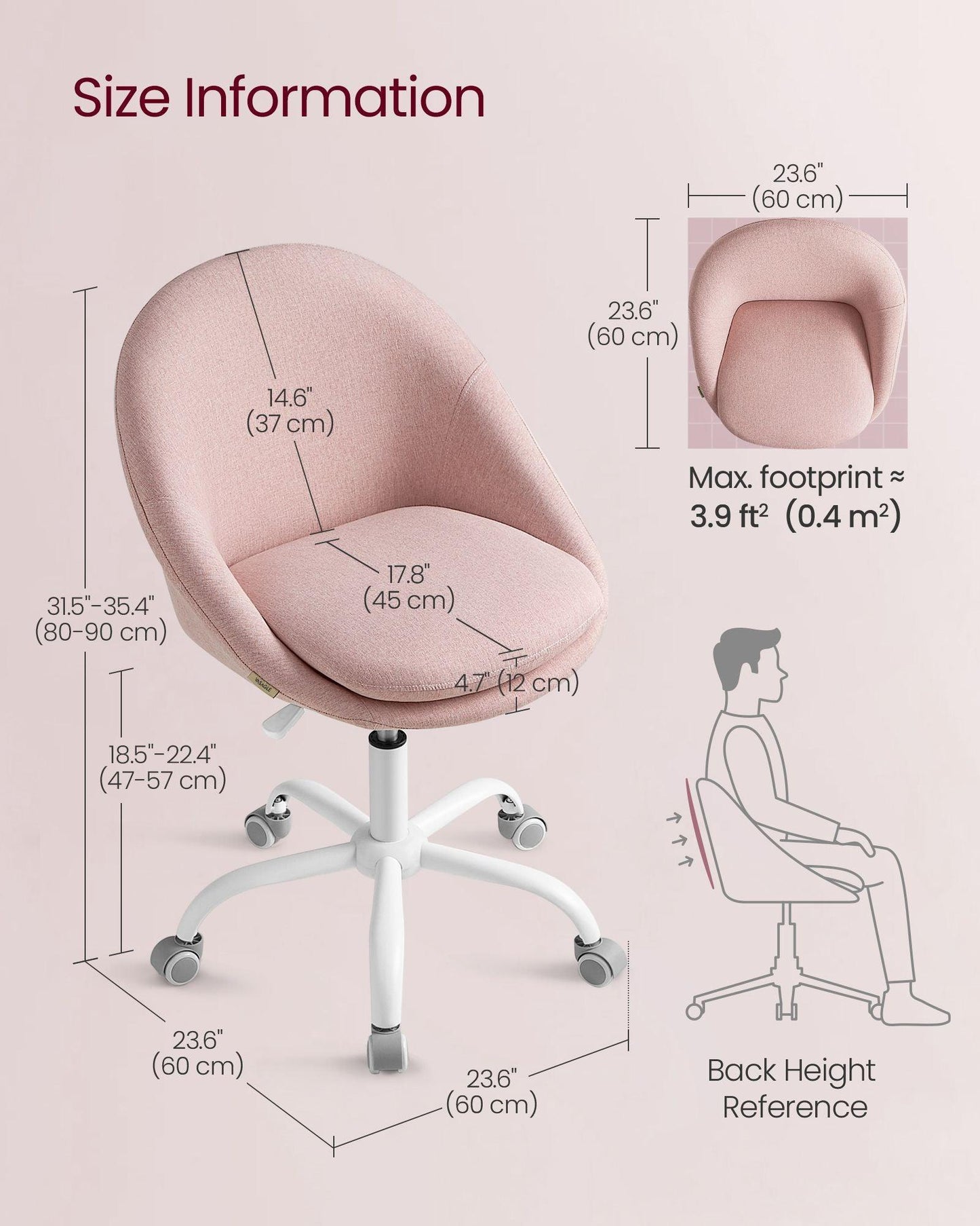Office Chair with Cotton-Linen Fabric Jelly Pink FredCo